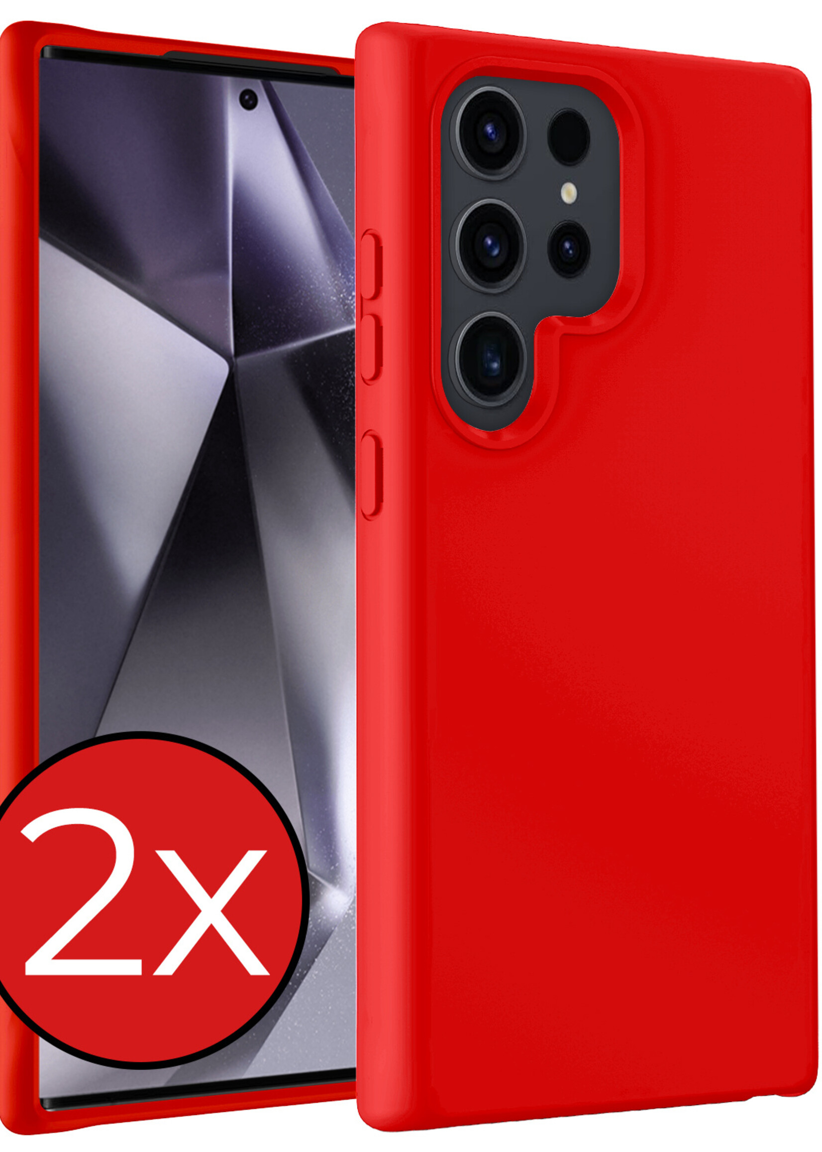 BTH Hoesje Geschikt voor Samsung S24 Ultra Hoesje Siliconen Case Hoes - Hoes Geschikt voor Samsung Galaxy S24 Ultra Hoes Cover Case - Rood - 2 PACK