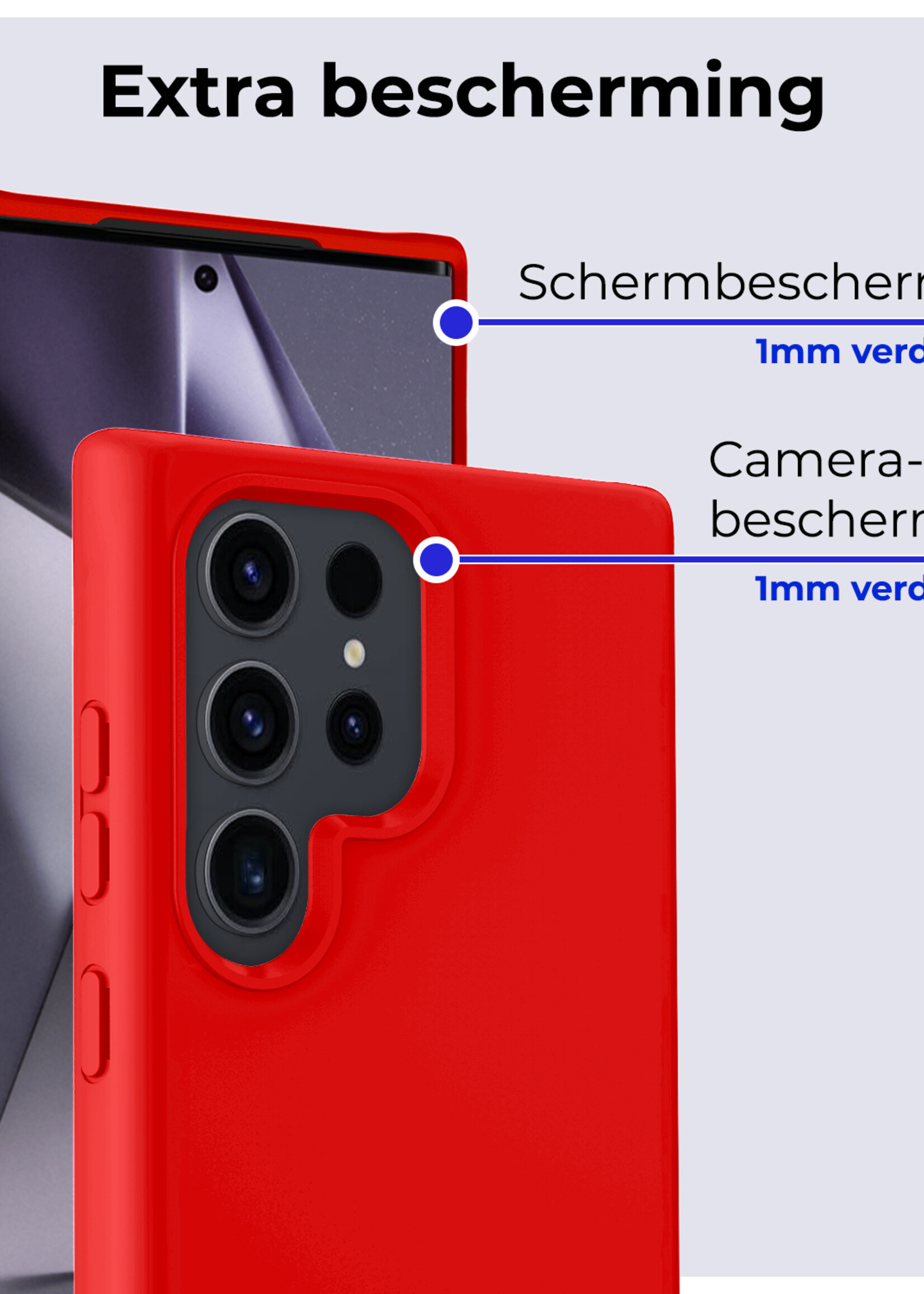 BTH Hoesje Geschikt voor Samsung S24 Ultra Hoesje Siliconen Case Hoes - Hoes Geschikt voor Samsung Galaxy S24 Ultra Hoes Cover Case - Rood - 2 PACK