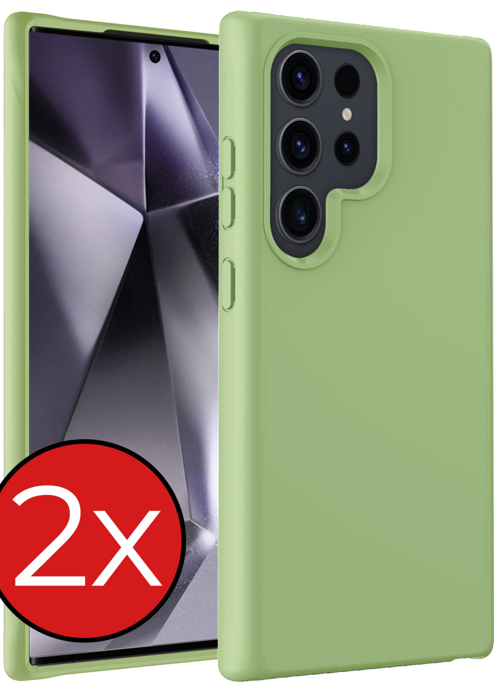 BTH Hoesje Geschikt voor Samsung S24 Ultra Hoesje Siliconen Case Hoes - Hoes Geschikt voor Samsung Galaxy S24 Ultra Hoes Cover Case - Groen - 2 PACK