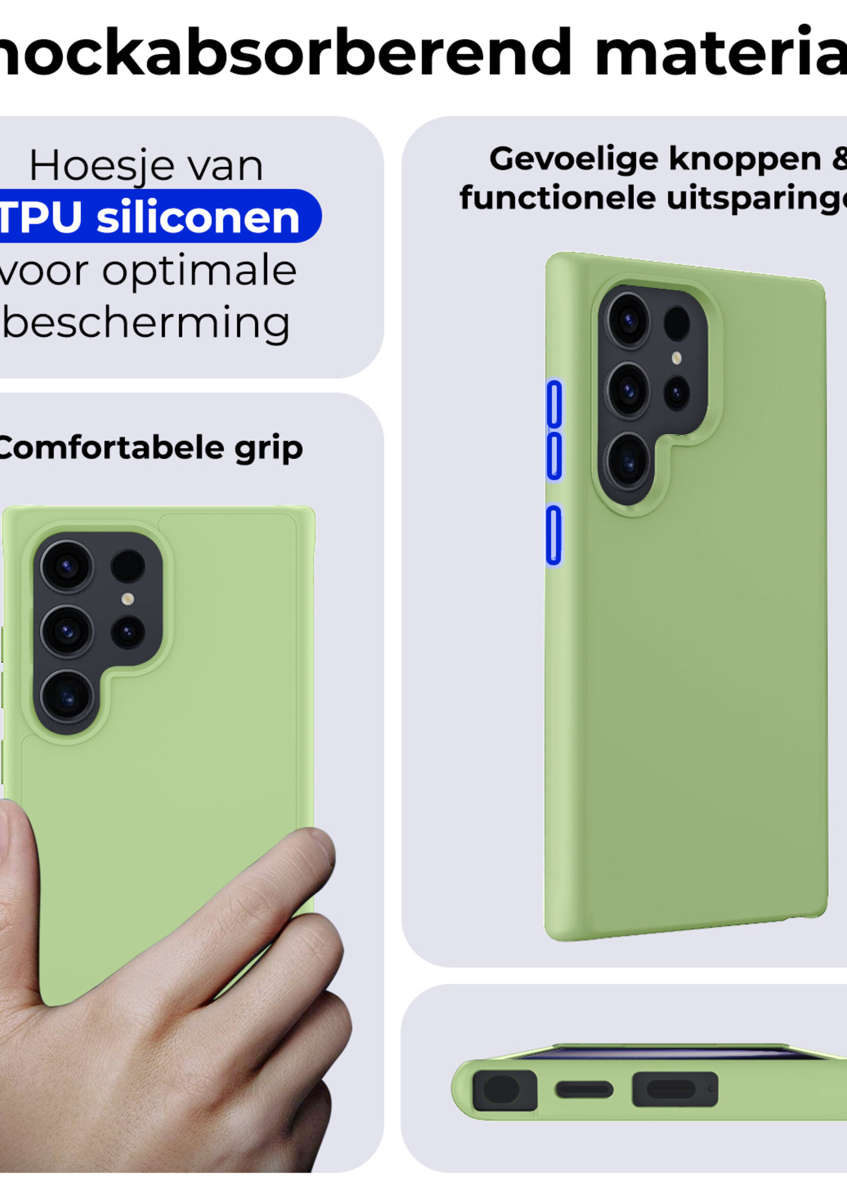 BTH Hoesje Geschikt voor Samsung S24 Ultra Hoesje Siliconen Case Hoes - Hoes Geschikt voor Samsung Galaxy S24 Ultra Hoes Cover Case - Groen - 2 PACK