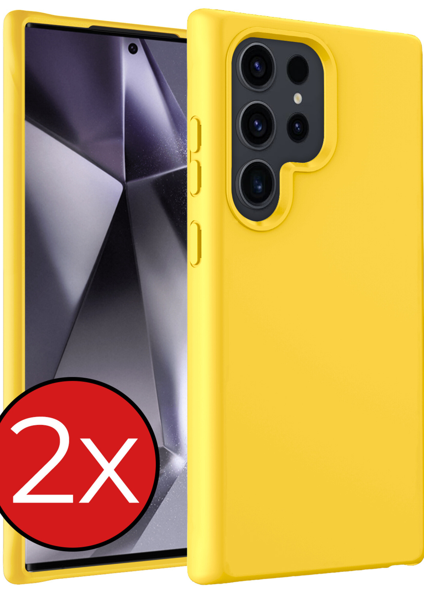 BTH Hoesje Geschikt voor Samsung S24 Ultra Hoesje Siliconen Case Hoes - Hoes Geschikt voor Samsung Galaxy S24 Ultra Hoes Cover Case - Geel - 2 PACK