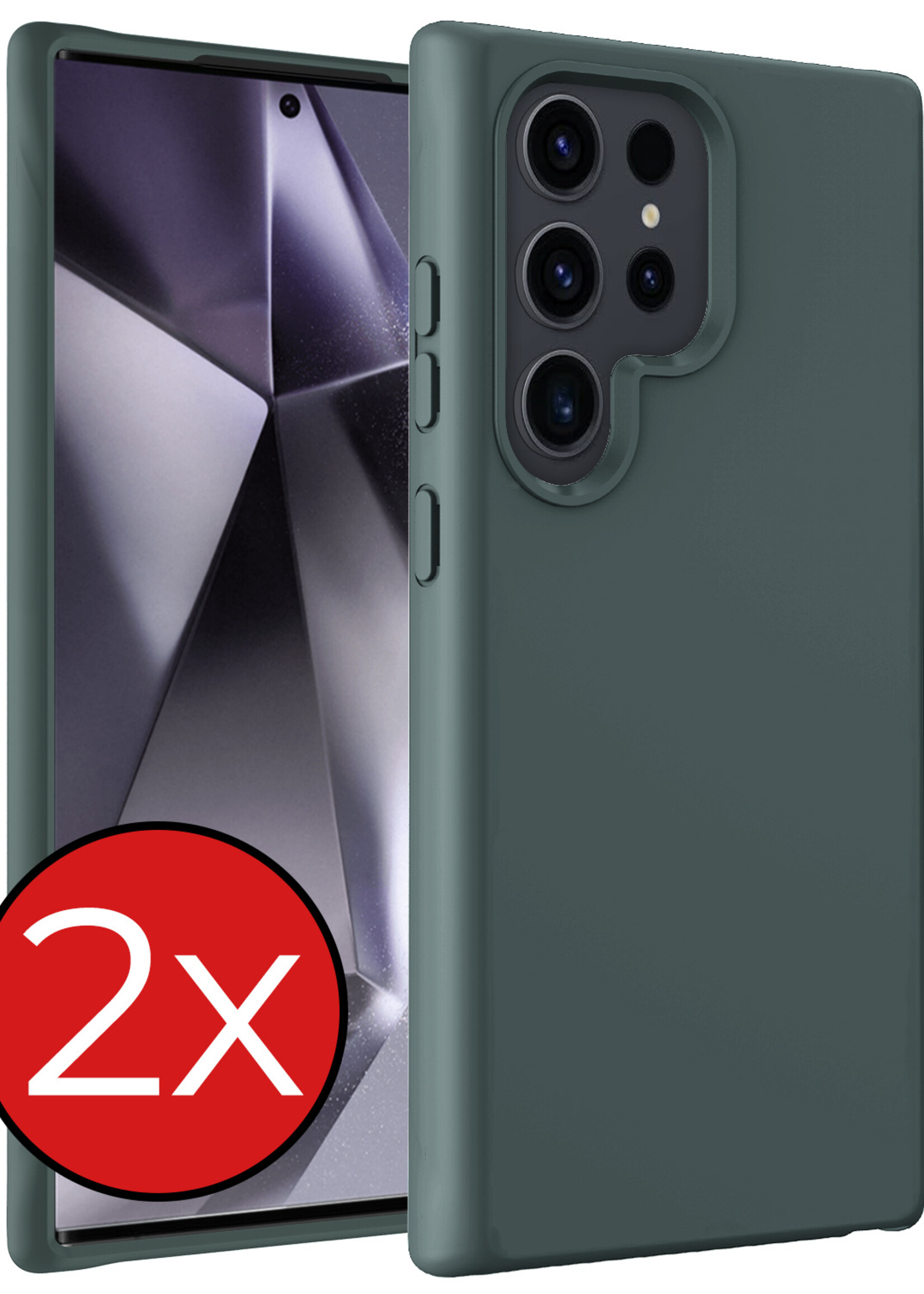 BTH Hoesje Geschikt voor Samsung S24 Ultra Hoesje Siliconen Case Hoes - Hoes Geschikt voor Samsung Galaxy S24 Ultra Hoes Cover Case - Donkergroen - 2 PACK