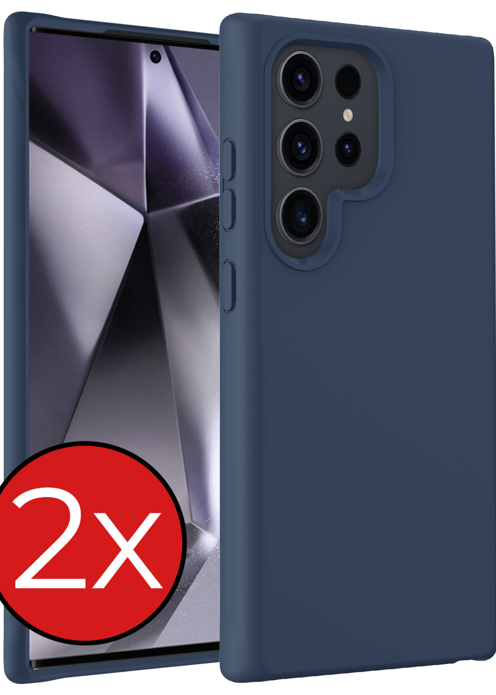 BTH Hoesje Geschikt voor Samsung S24 Ultra Hoesje Siliconen Case Hoes - Hoes Geschikt voor Samsung Galaxy S24 Ultra Hoes Cover Case - Donkerblauw - 2 PACK