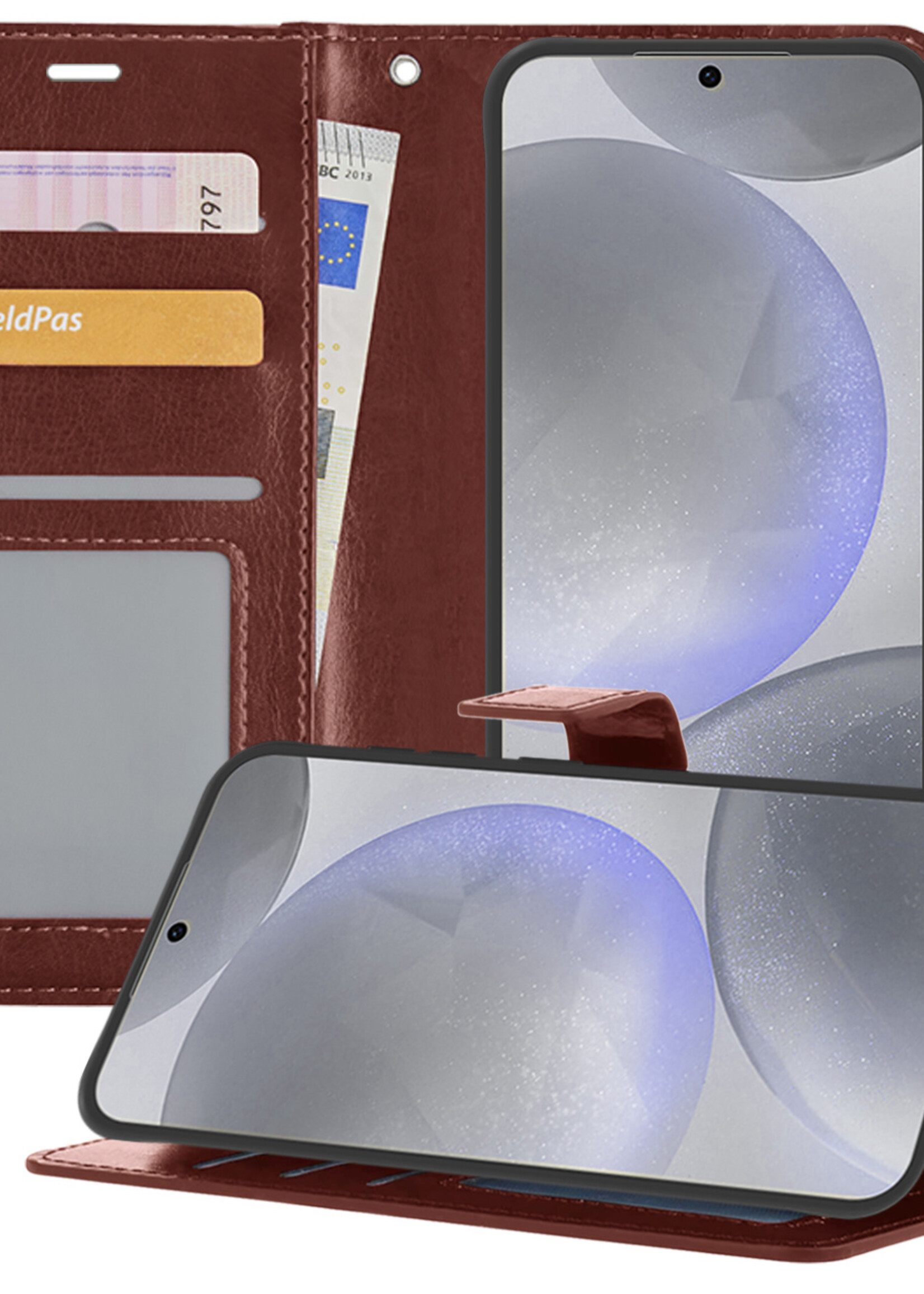 BTH Hoesje Geschikt voor Samsung S24 Hoesje Book Case Hoes Portemonnee Cover Walletcase - Hoes Geschikt voor Samsung Galaxy S24 Hoes Bookcase Hoesje - Bruin