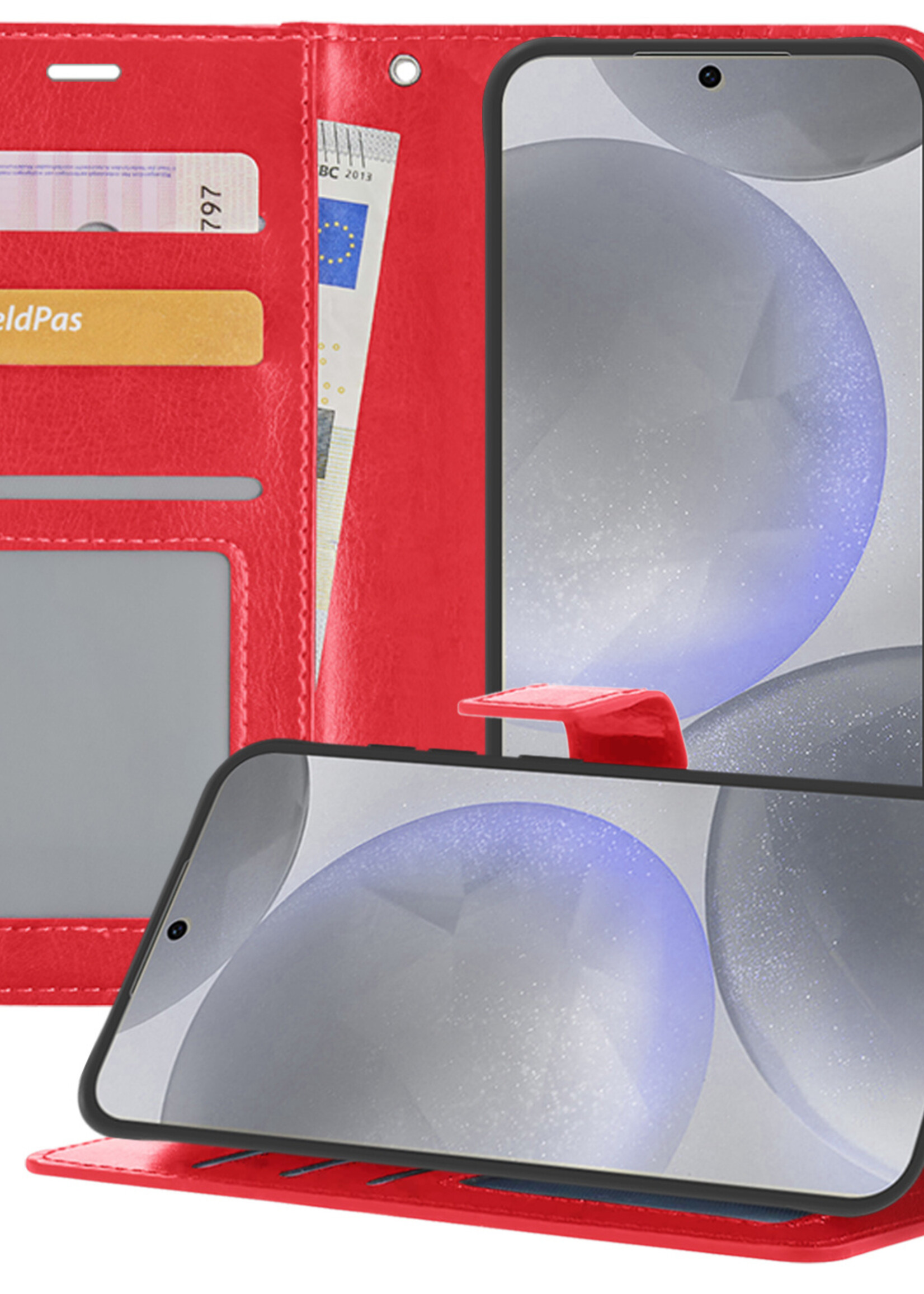 BTH Hoesje Geschikt voor Samsung S24 Hoesje Book Case Hoes Portemonnee Cover Walletcase - Hoes Geschikt voor Samsung Galaxy S24 Hoes Bookcase Hoesje - Rood
