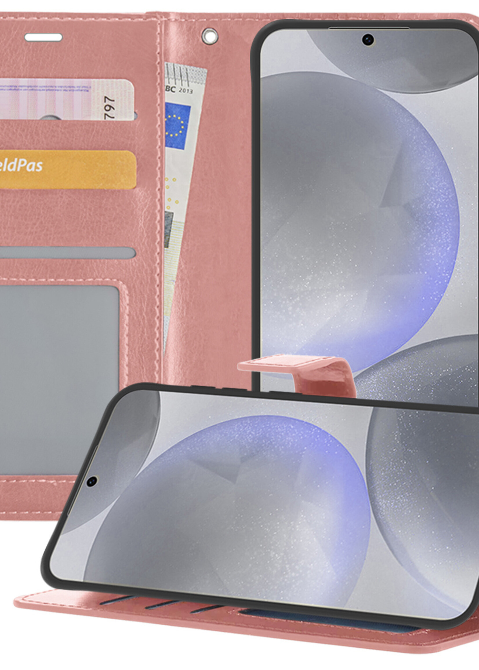 BTH Hoesje Geschikt voor Samsung S24 Hoesje Book Case Hoes Portemonnee Cover Walletcase - Hoes Geschikt voor Samsung Galaxy S24 Hoes Bookcase Hoesje - Rosé goud