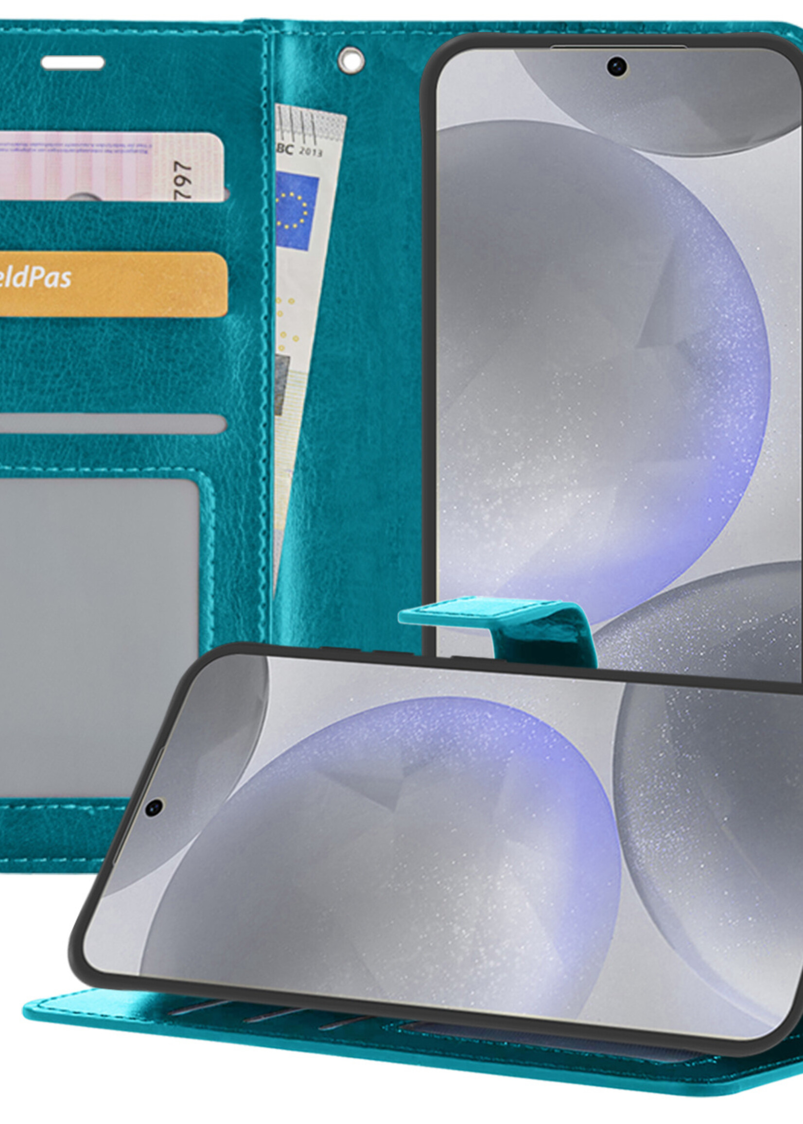BTH Hoesje Geschikt voor Samsung S24 Hoesje Book Case Hoes Portemonnee Cover Walletcase - Hoes Geschikt voor Samsung Galaxy S24 Hoes Bookcase Hoesje - Turquoise