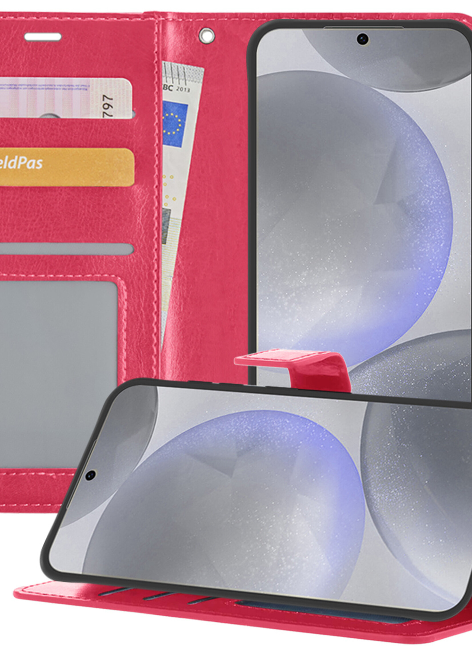 BTH Hoesje Geschikt voor Samsung S24 Plus Hoesje Book Case Hoes Portemonnee Cover Walletcase - Hoes Geschikt voor Samsung Galaxy S24 Plus Hoes Bookcase Hoesje - Donkerroze