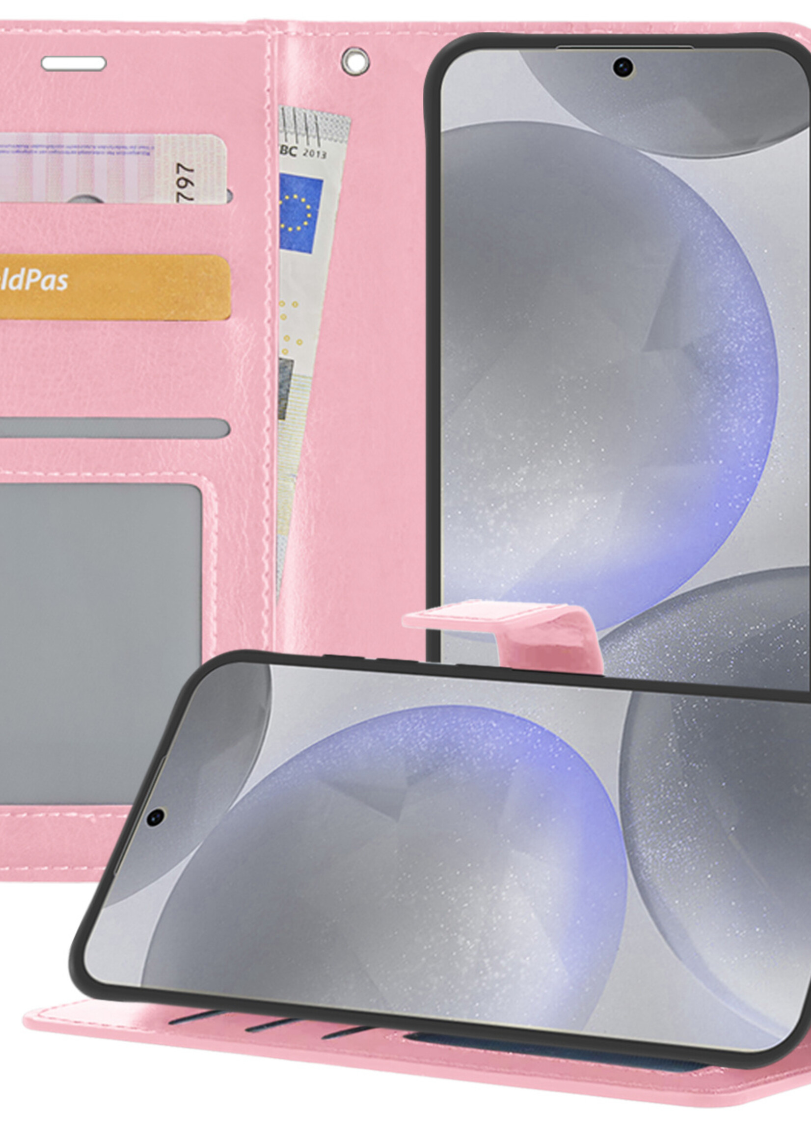 BTH Hoesje Geschikt voor Samsung S24 Plus Hoesje Book Case Hoes Portemonnee Cover Walletcase - Hoes Geschikt voor Samsung Galaxy S24 Plus Hoes Bookcase Hoesje - Lichtroze