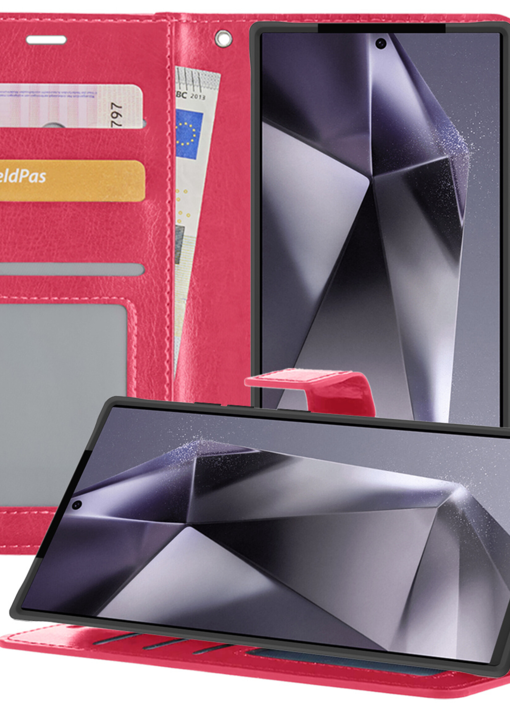 BTH Hoesje Geschikt voor Samsung S24 Ultra Hoesje Book Case Hoes Portemonnee Cover Walletcase - Hoes Geschikt voor Samsung Galaxy S24 Ultra Hoes Bookcase Hoesje - Donkerroze