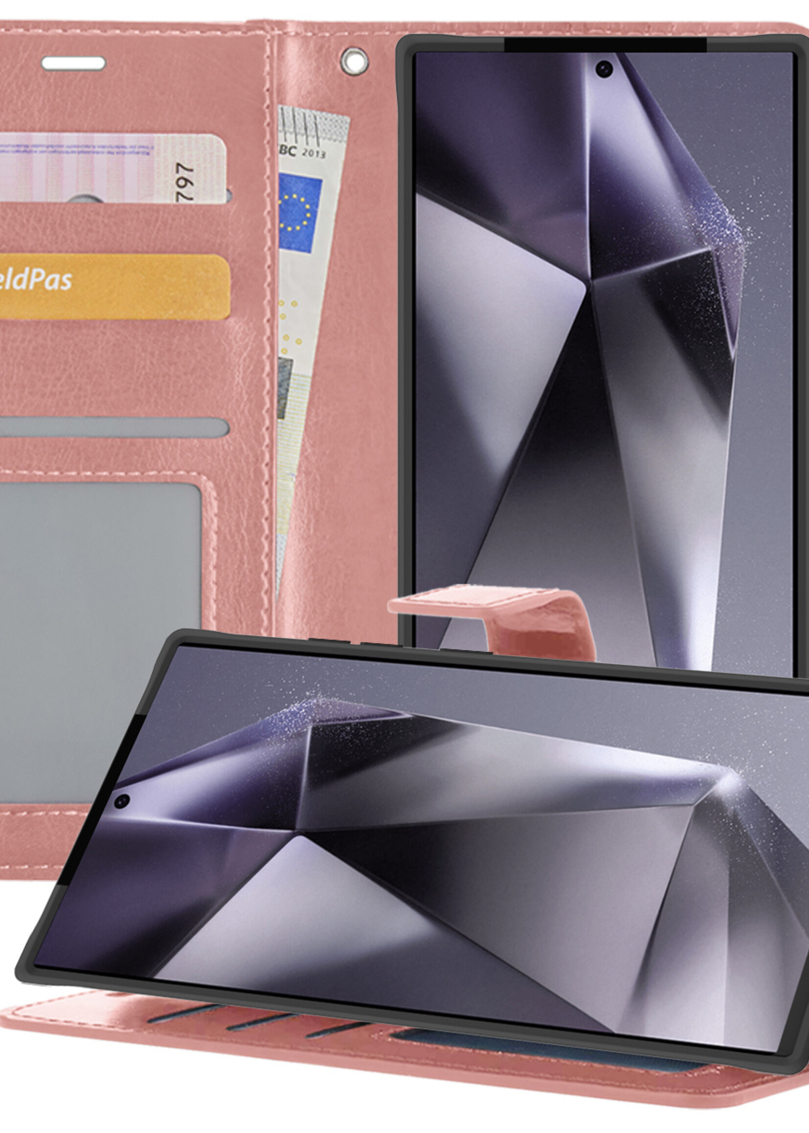 BTH Hoesje Geschikt voor Samsung S24 Ultra Hoesje Book Case Hoes Portemonnee Cover Walletcase - Hoes Geschikt voor Samsung Galaxy S24 Ultra Hoes Bookcase Hoesje - Rosé goud