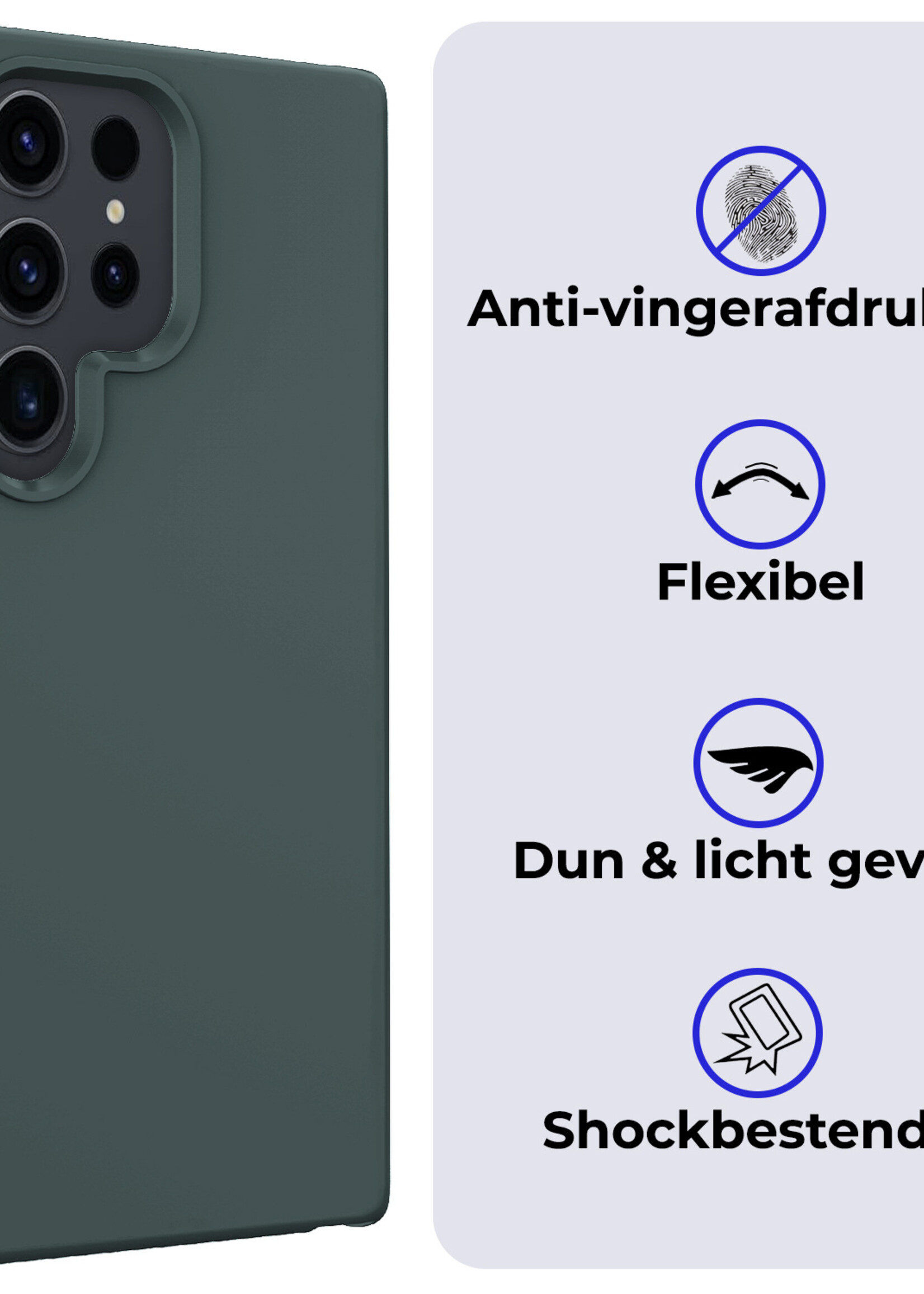 BTH Hoesje Geschikt voor Samsung S24 Ultra Hoesje Siliconen Case Hoes Met Screenprotector - Hoes Geschikt voor Samsung Galaxy S24 Ultra Hoes Cover Case - Donkergroen