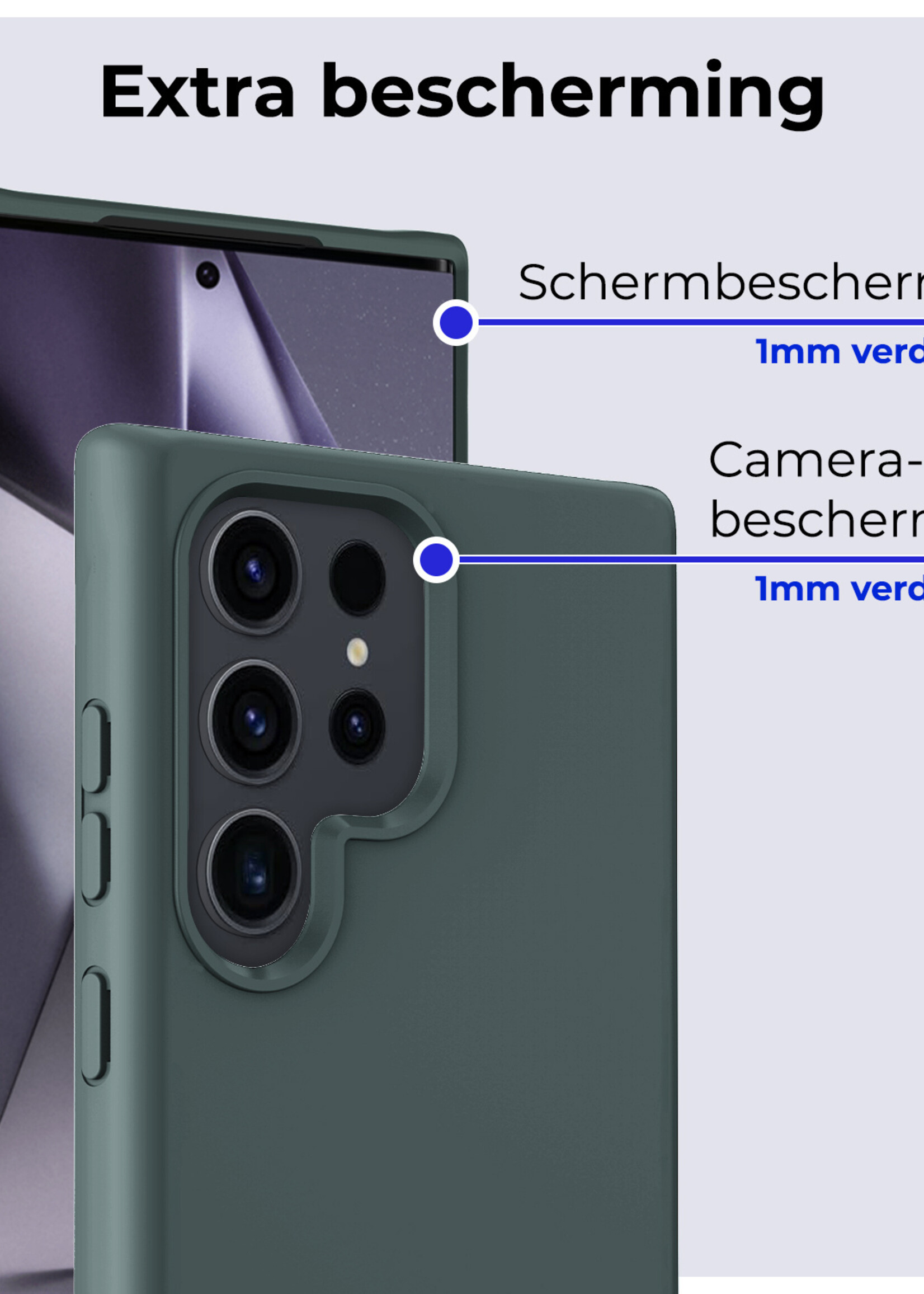 BTH Hoesje Geschikt voor Samsung S24 Ultra Hoesje Siliconen Case Hoes Met Screenprotector - Hoes Geschikt voor Samsung Galaxy S24 Ultra Hoes Cover Case - Donkergroen