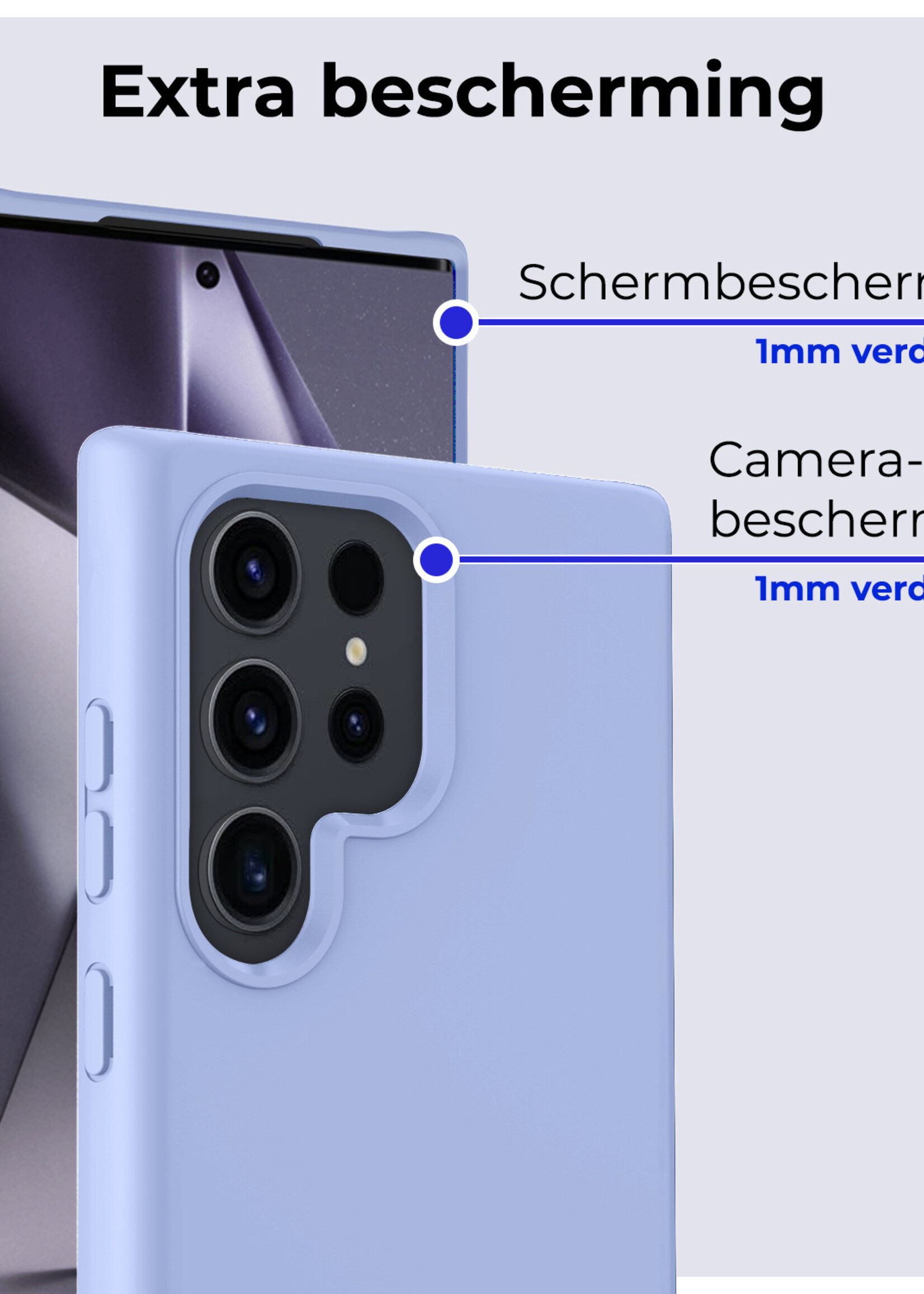 BTH Hoesje Geschikt voor Samsung S24 Ultra Hoesje Siliconen Case Hoes Met Screenprotector - Hoes Geschikt voor Samsung Galaxy S24 Ultra Hoes Cover Case - Lichtblauw
