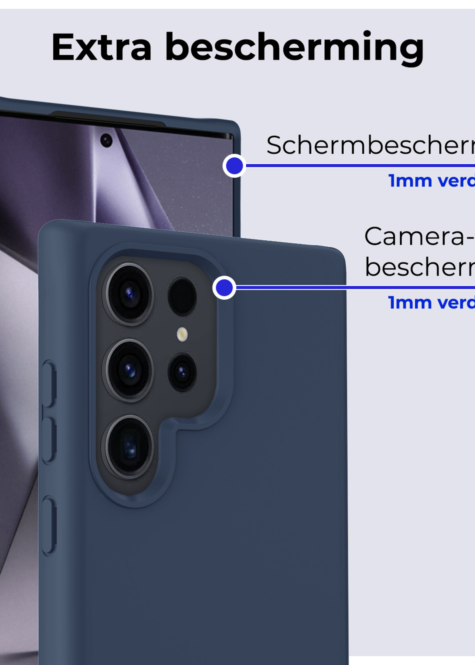 BTH Hoesje Geschikt voor Samsung S24 Ultra Hoesje Siliconen Case Hoes Met 2x Screenprotector - Hoes Geschikt voor Samsung Galaxy S24 Ultra Hoes Cover Case - Donkerblauw