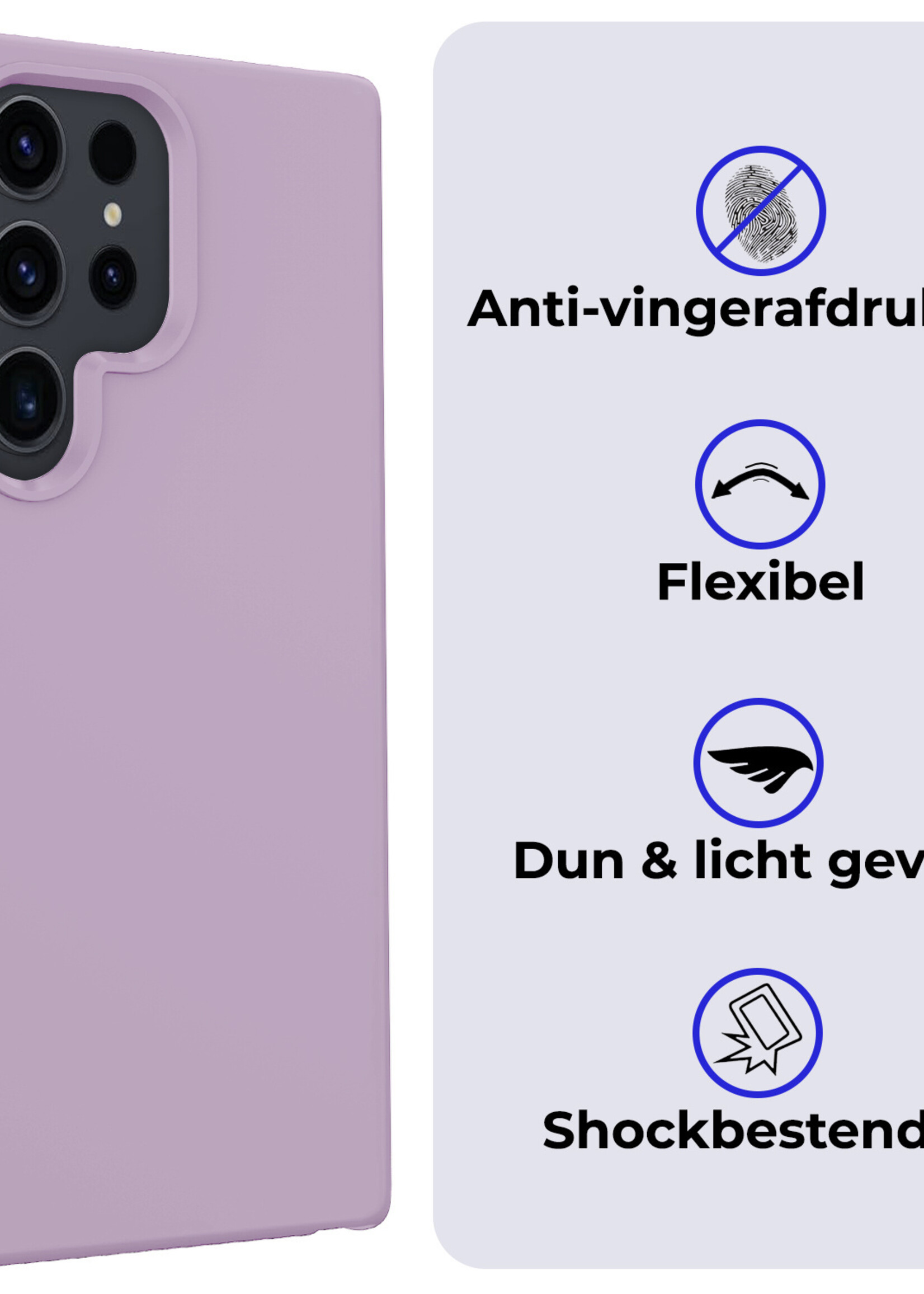 BTH Hoesje Geschikt voor Samsung S24 Ultra Hoesje Siliconen Case Hoes Met 2x Screenprotector - Hoes Geschikt voor Samsung Galaxy S24 Ultra Hoes Cover Case - Lila