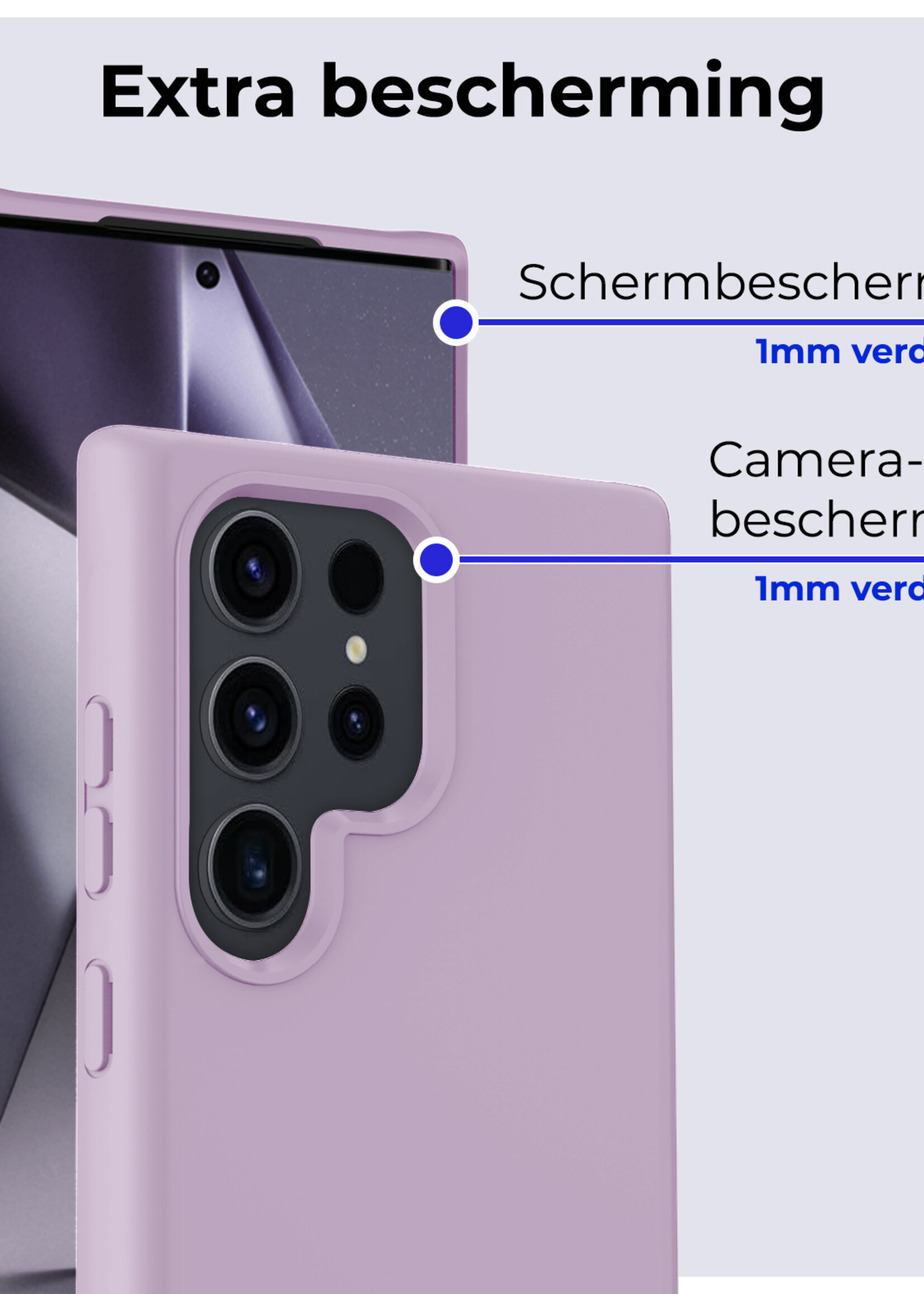 BTH Hoesje Geschikt voor Samsung S24 Ultra Hoesje Siliconen Case Hoes Met 2x Screenprotector - Hoes Geschikt voor Samsung Galaxy S24 Ultra Hoes Cover Case - Lila