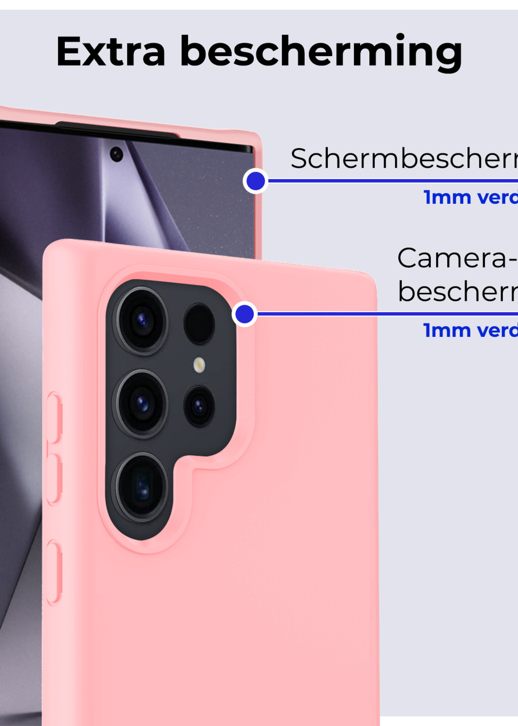 BTH Hoesje Geschikt voor Samsung S24 Ultra Hoesje Siliconen Case Hoes Met 2x Screenprotector - Hoes Geschikt voor Samsung Galaxy S24 Ultra Hoes Cover Case - Lichtroze