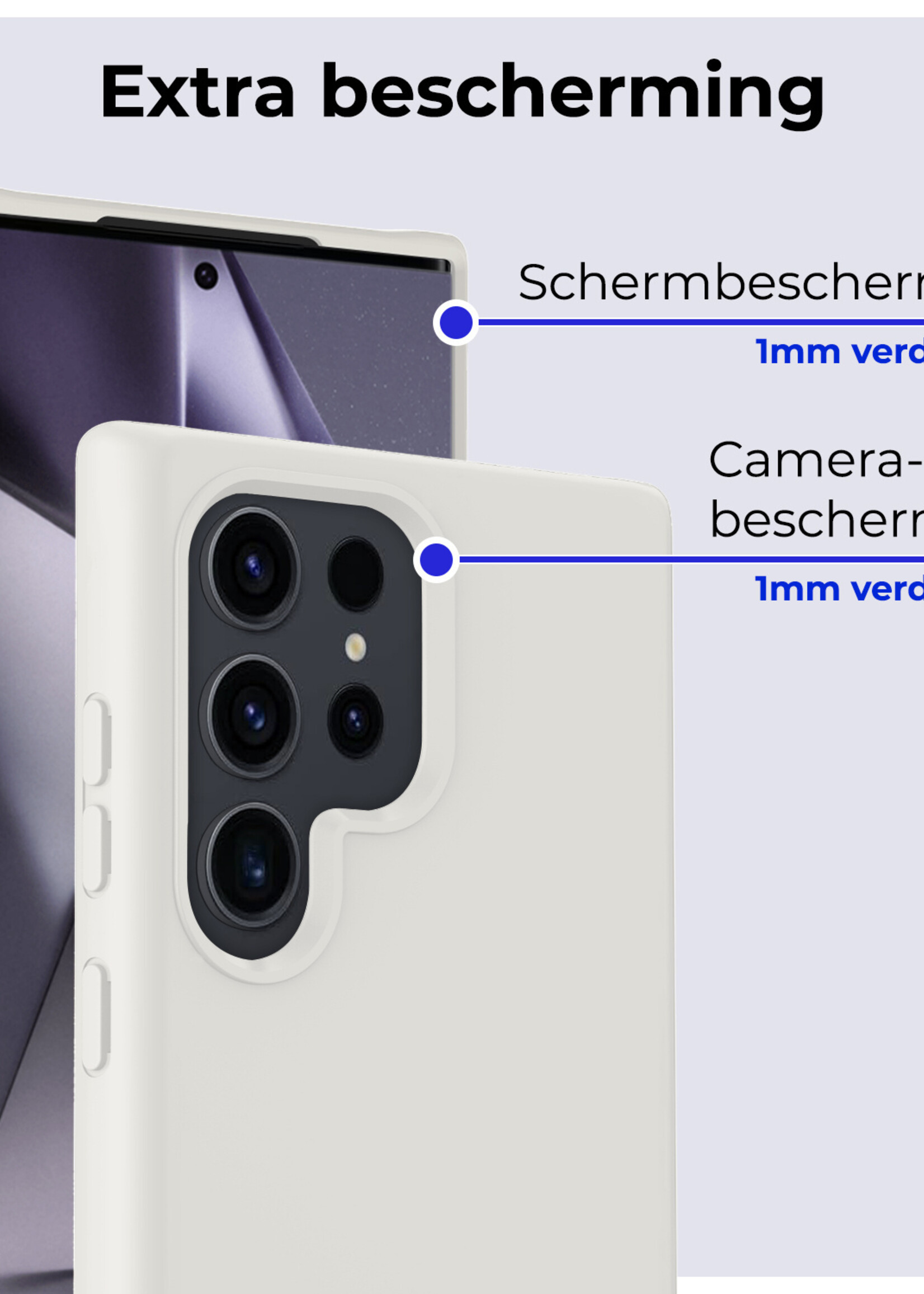 BTH Hoesje Geschikt voor Samsung S24 Ultra Hoesje Siliconen Case Hoes Met 2x Screenprotector - Hoes Geschikt voor Samsung Galaxy S24 Ultra Hoes Cover Case - Wit