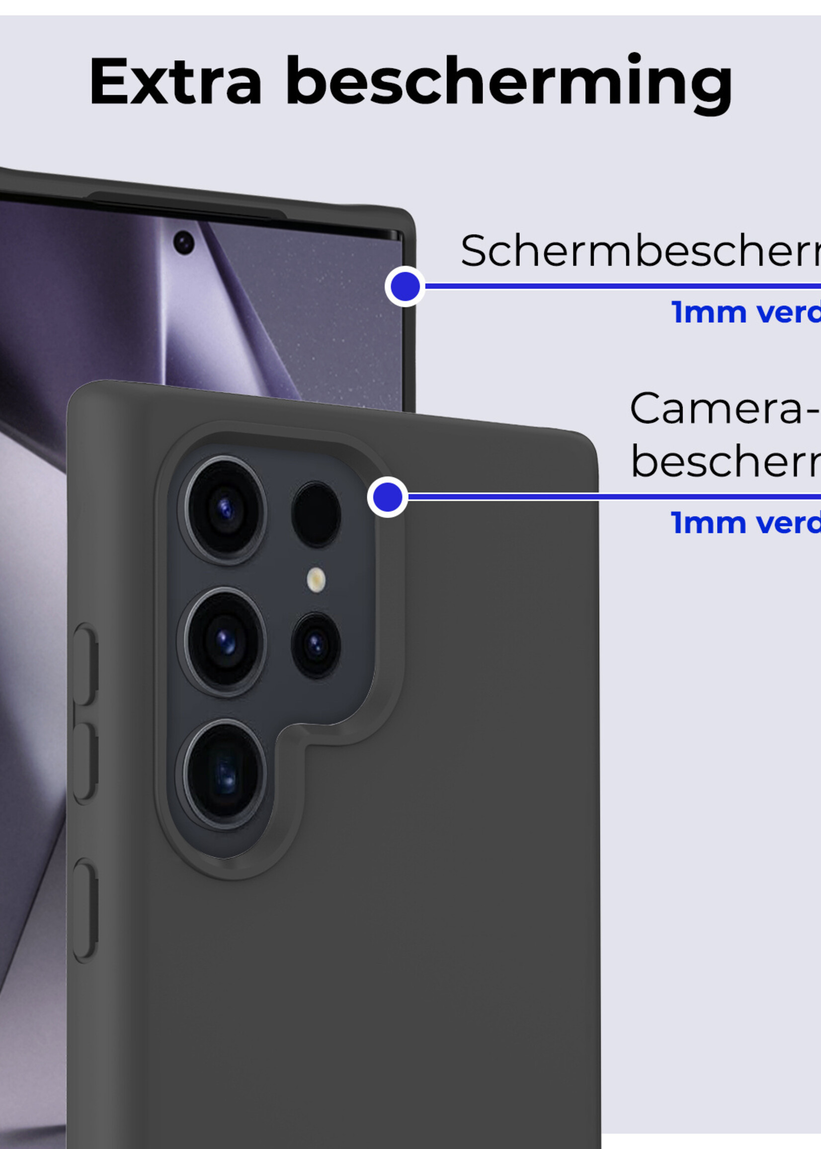 BTH Hoesje Geschikt voor Samsung S24 Ultra Hoesje Siliconen Case Hoes Met 2x Screenprotector - Hoes Geschikt voor Samsung Galaxy S24 Ultra Hoes Cover Case - Zwart