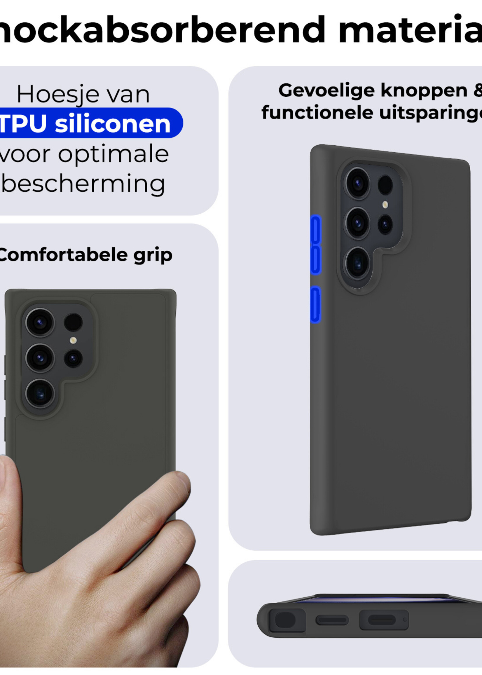 BTH Hoesje Geschikt voor Samsung S24 Ultra Hoesje Siliconen Case Hoes Met 2x Screenprotector - Hoes Geschikt voor Samsung Galaxy S24 Ultra Hoes Cover Case - Zwart