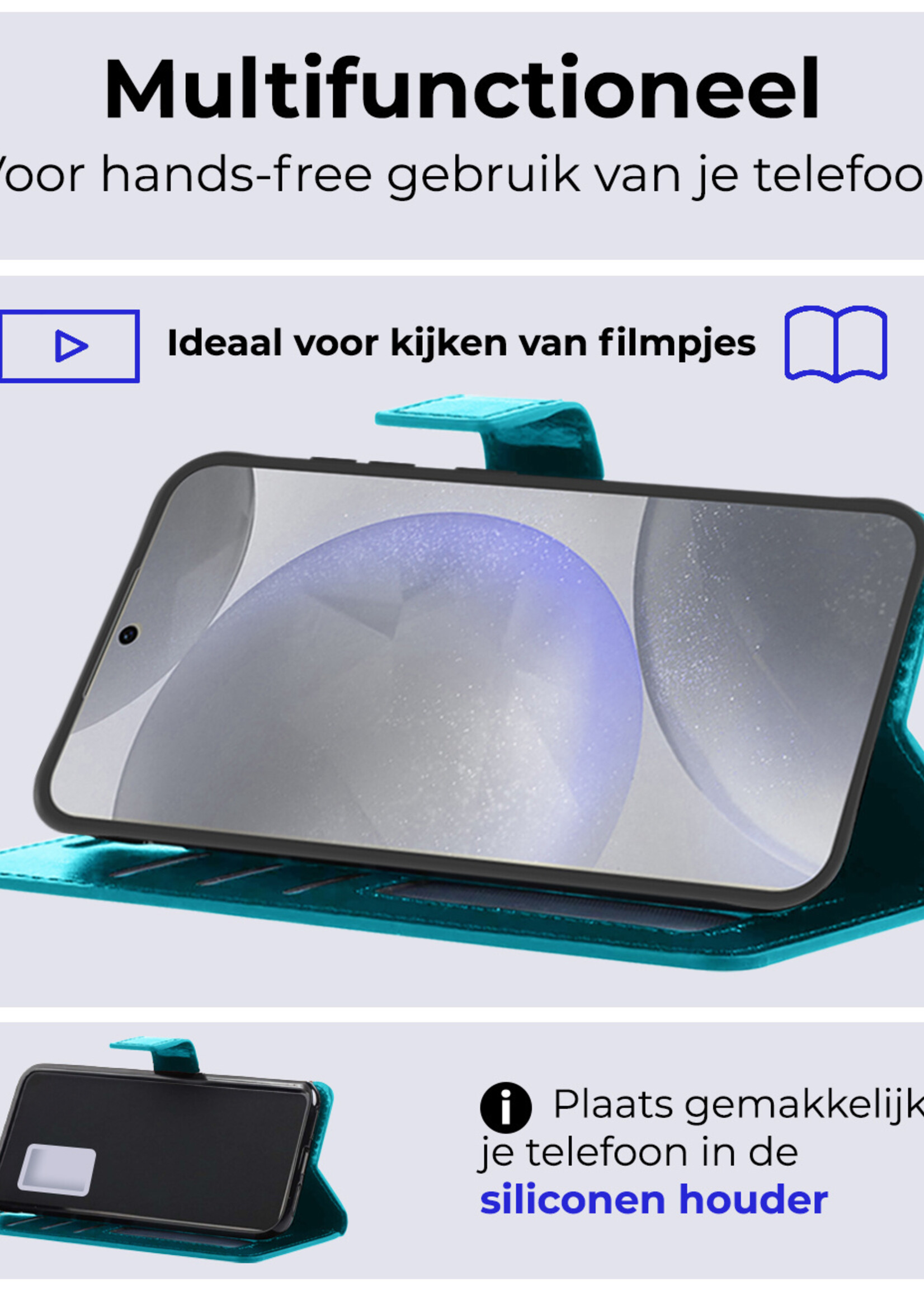 BTH Hoesje Geschikt voor Samsung S24 Hoesje Book Case Hoes Portemonnee Cover Walletcase Met Screenprotector - Hoes Geschikt voor Samsung Galaxy S24 Hoes Bookcase Hoesje - Turquoise
