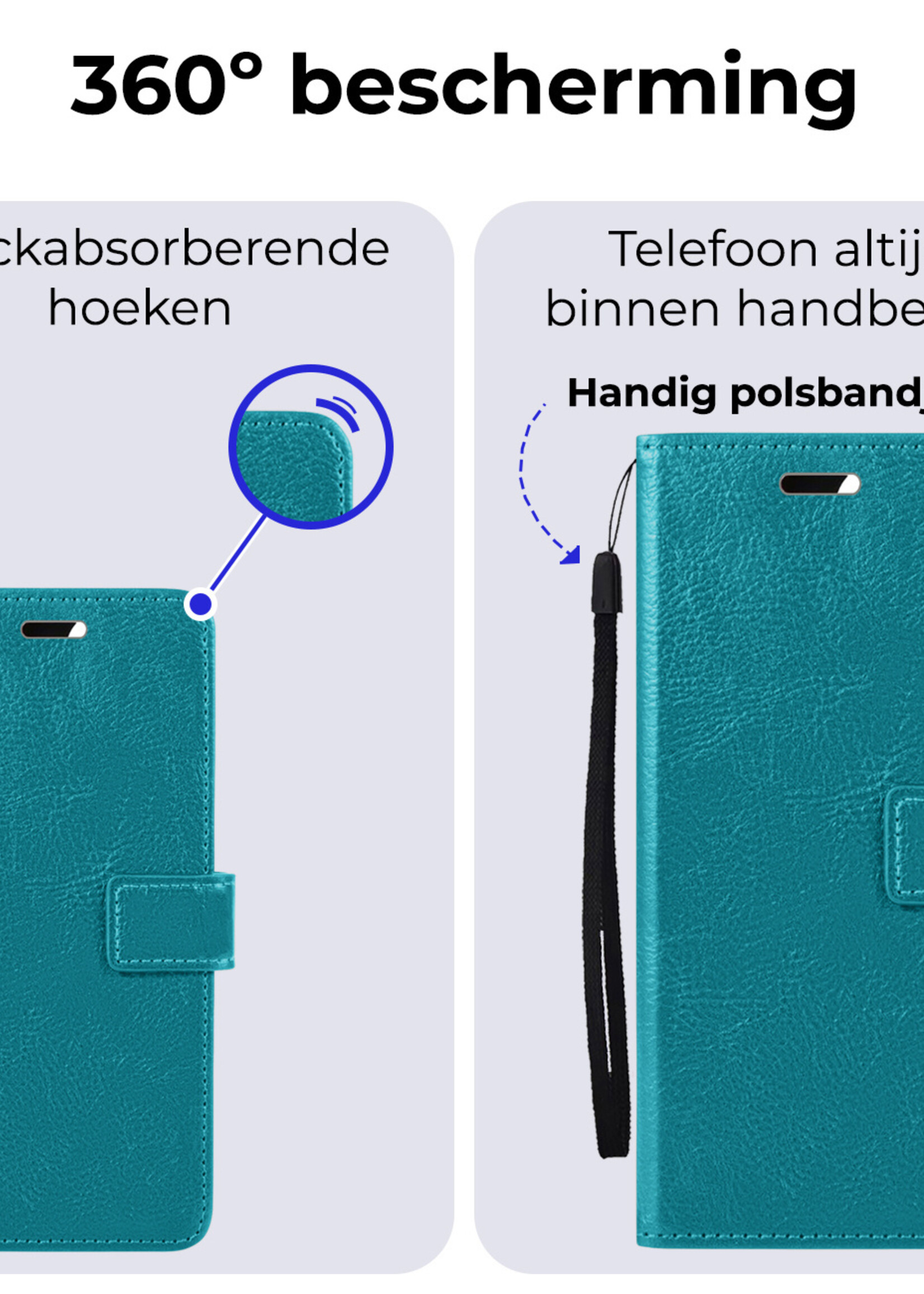 BTH Hoesje Geschikt voor Samsung S24 Hoesje Book Case Hoes Portemonnee Cover Walletcase Met Screenprotector - Hoes Geschikt voor Samsung Galaxy S24 Hoes Bookcase Hoesje - Turquoise