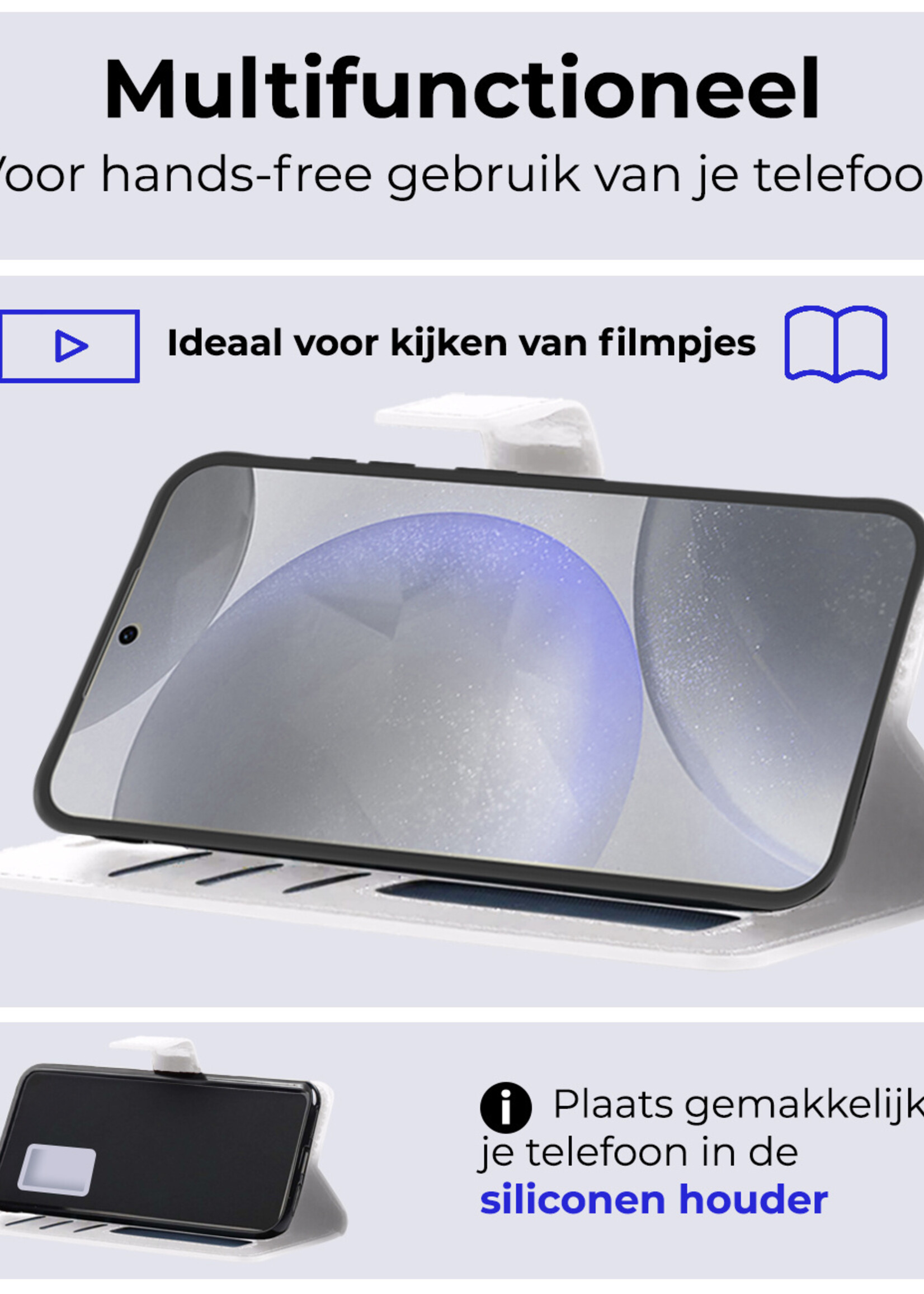 BTH Hoesje Geschikt voor Samsung S24 Plus Hoesje Book Case Hoes Portemonnee Cover Walletcase Met Screenprotector - Hoes Geschikt voor Samsung Galaxy S24 Plus Hoes Bookcase Hoesje - Wit