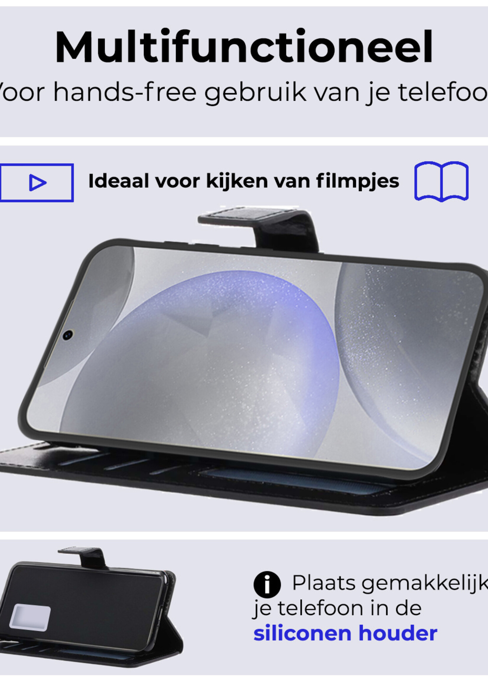 BTH Hoesje Geschikt voor Samsung S24 Plus Hoesje Book Case Hoes Portemonnee Cover Walletcase Met Screenprotector - Hoes Geschikt voor Samsung Galaxy S24 Plus Hoes Bookcase Hoesje - Zwart