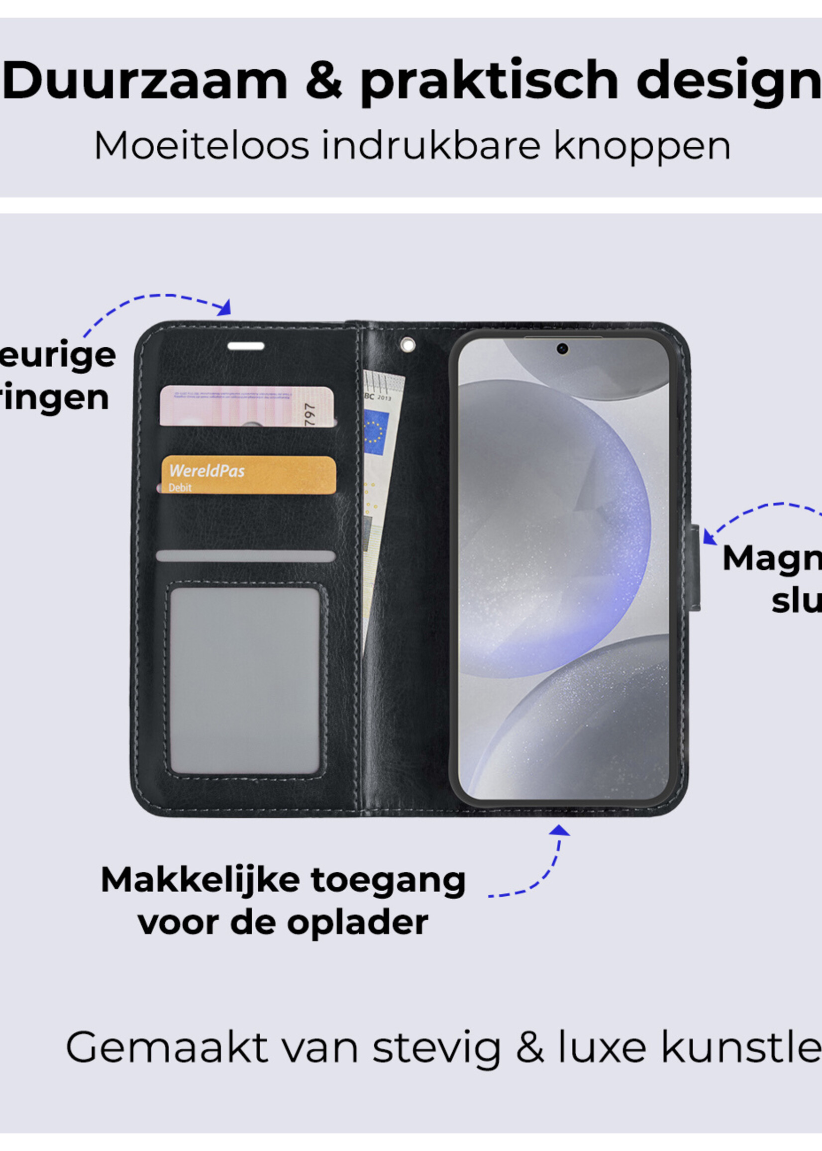 BTH Hoesje Geschikt voor Samsung S24 Plus Hoesje Book Case Hoes Portemonnee Cover Walletcase Met Screenprotector - Hoes Geschikt voor Samsung Galaxy S24 Plus Hoes Bookcase Hoesje - Zwart