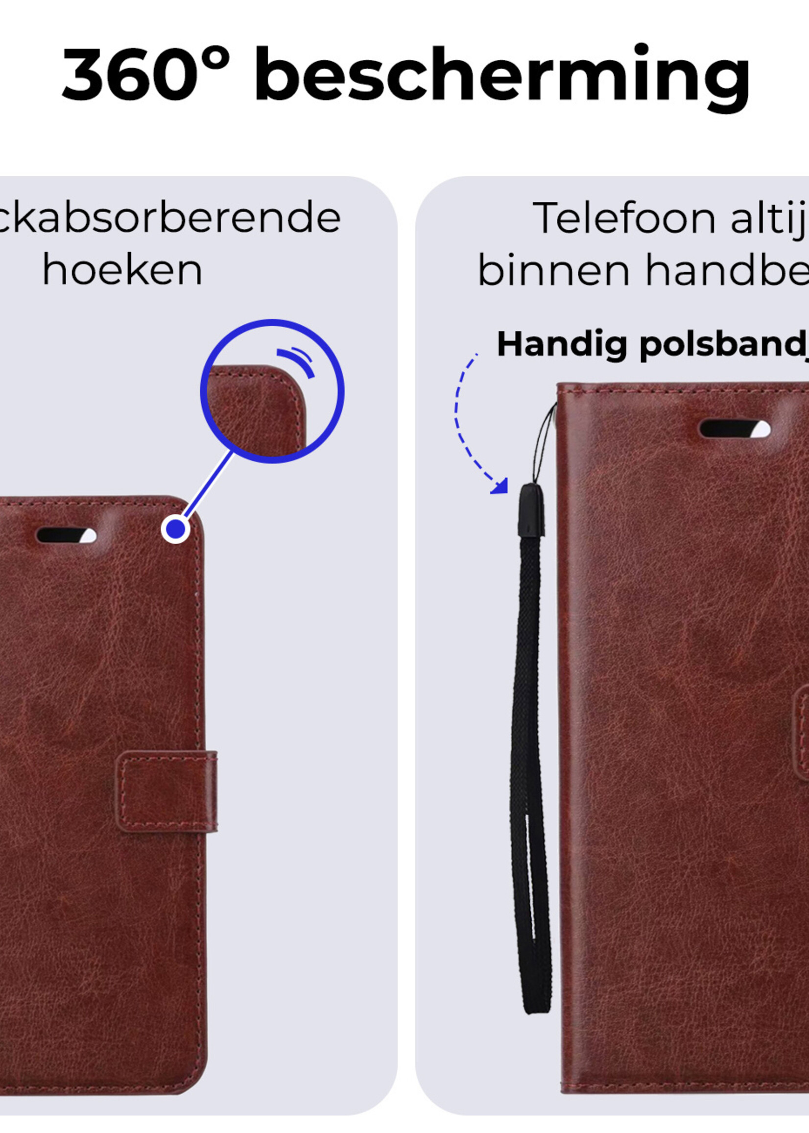 BTH Hoesje Geschikt voor Samsung S24 Ultra Hoesje Book Case Hoes Portemonnee Cover Walletcase Met Screenprotector - Hoes Geschikt voor Samsung Galaxy S24 Ultra Hoes Bookcase Hoesje - Bruin