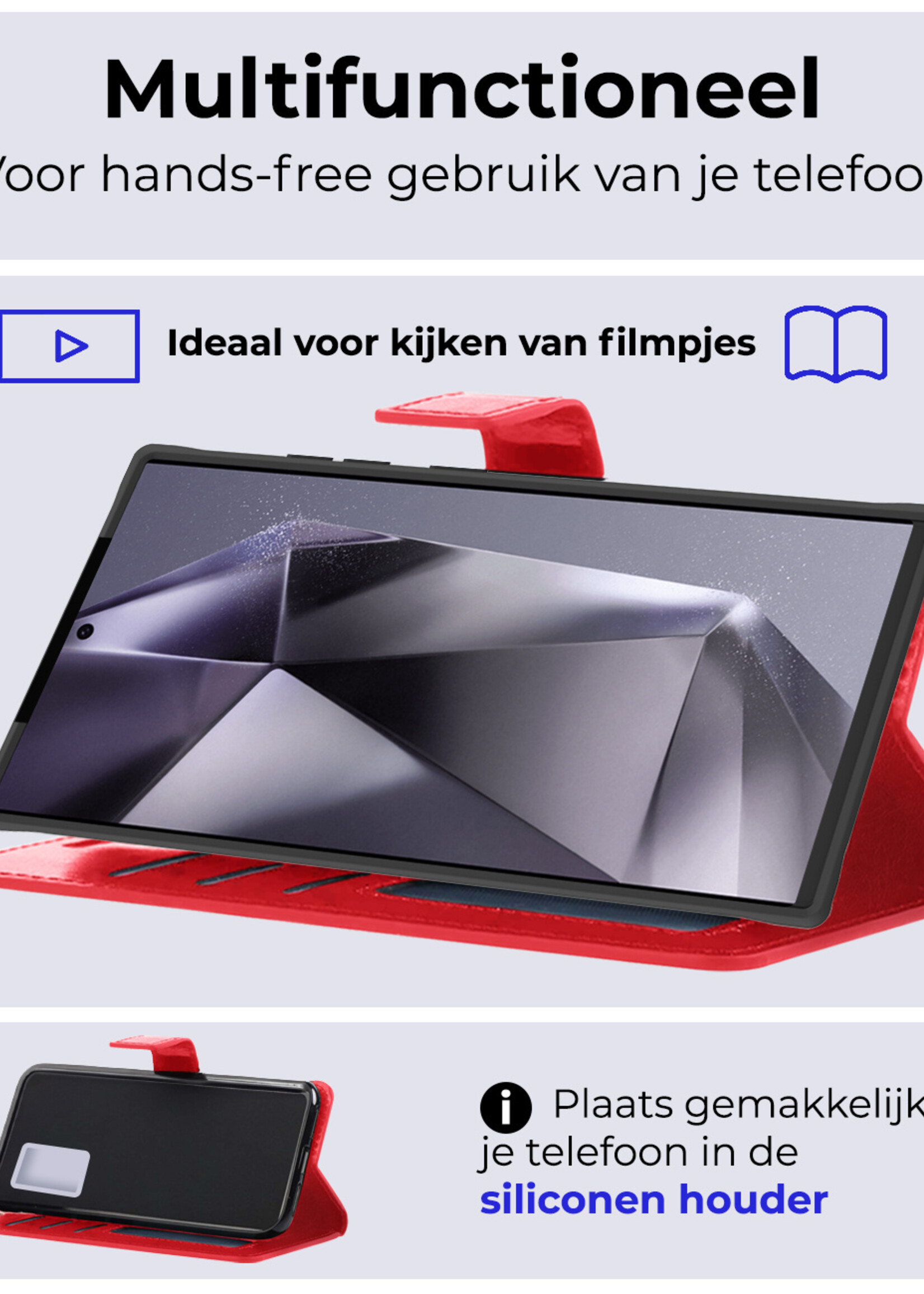 BTH Hoesje Geschikt voor Samsung S24 Ultra Hoesje Book Case Hoes Portemonnee Cover Walletcase Met Screenprotector - Hoes Geschikt voor Samsung Galaxy S24 Ultra Hoes Bookcase Hoesje - Rood