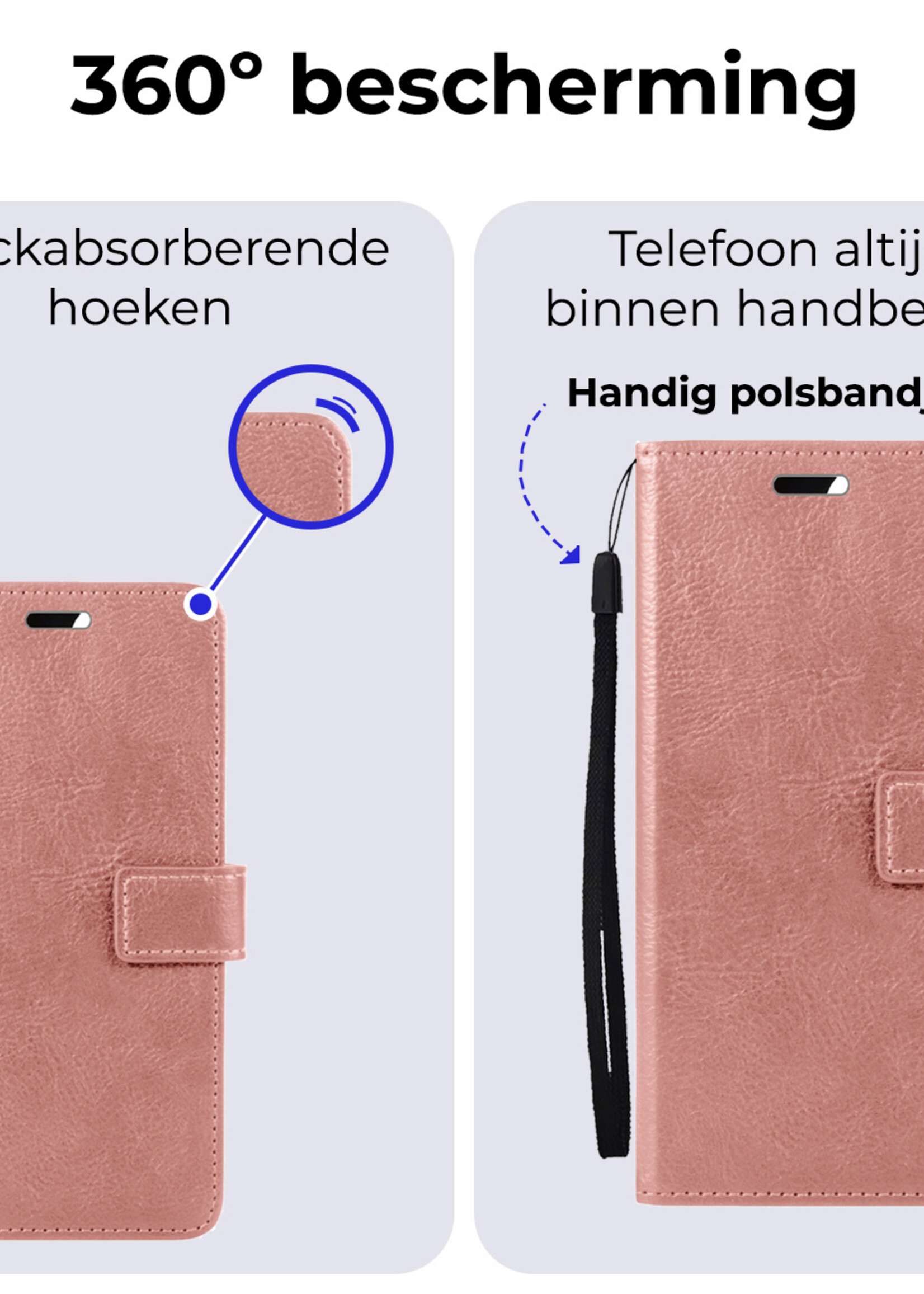 BTH Hoesje Geschikt voor Samsung S24 Ultra Hoesje Book Case Hoes Portemonnee Cover Walletcase Met Screenprotector - Hoes Geschikt voor Samsung Galaxy S24 Ultra Hoes Bookcase Hoesje - Rosé goud