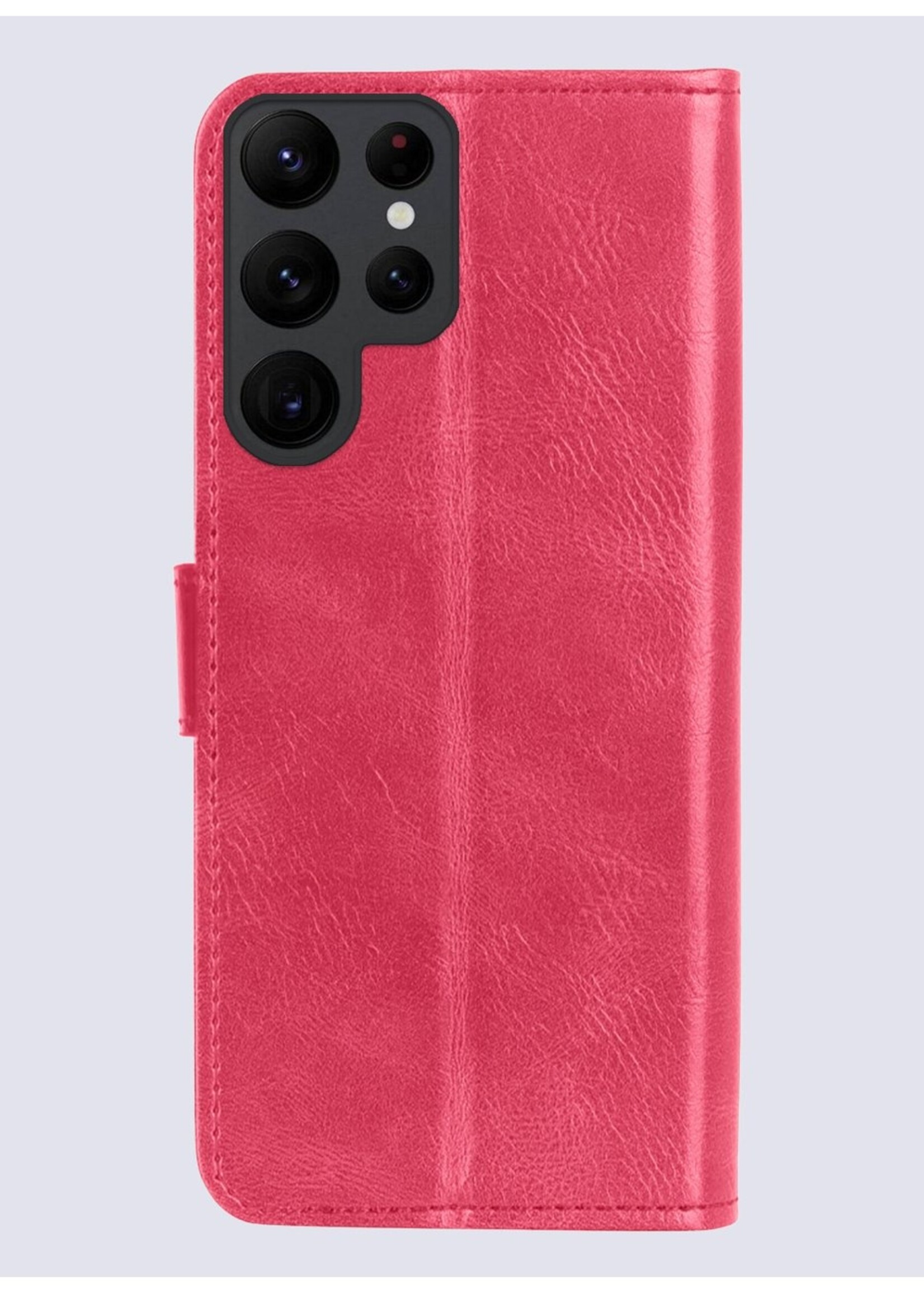 BTH Hoesje Geschikt voor Samsung S24 Ultra Hoesje Book Case Hoes Portemonnee Cover Walletcase Met 2x Screenprotector - Hoes Geschikt voor Samsung Galaxy S24 Ultra Hoes Bookcase Hoesje - Donkerroze