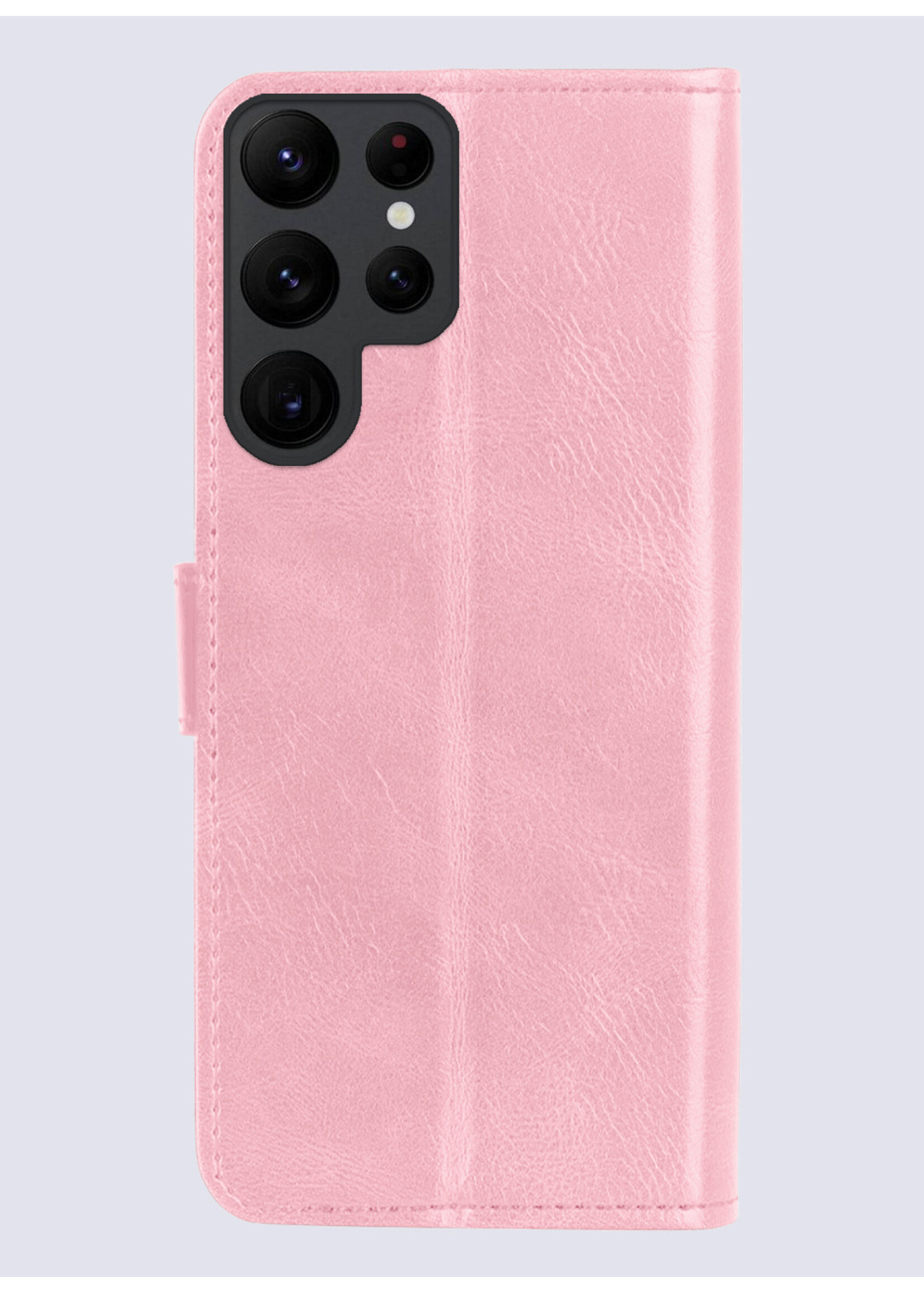 BTH Hoesje Geschikt voor Samsung S24 Ultra Hoesje Book Case Hoes Portemonnee Cover Walletcase Met 2x Screenprotector - Hoes Geschikt voor Samsung Galaxy S24 Ultra Hoes Bookcase Hoesje - Lichtroze