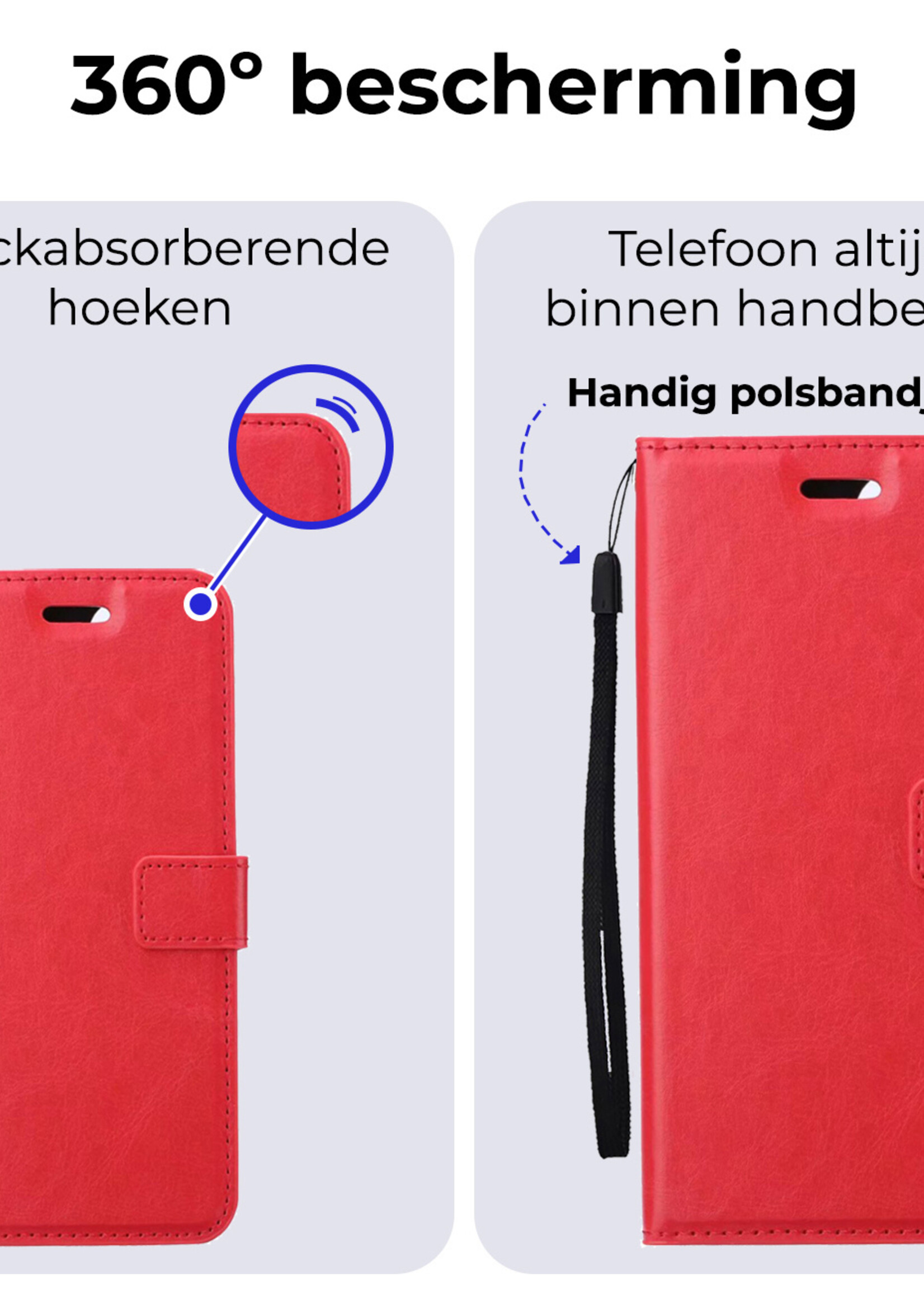 BTH Hoesje Geschikt voor Samsung S24 Ultra Hoesje Book Case Hoes Portemonnee Cover Walletcase Met 2x Screenprotector - Hoes Geschikt voor Samsung Galaxy S24 Ultra Hoes Bookcase Hoesje - Rood