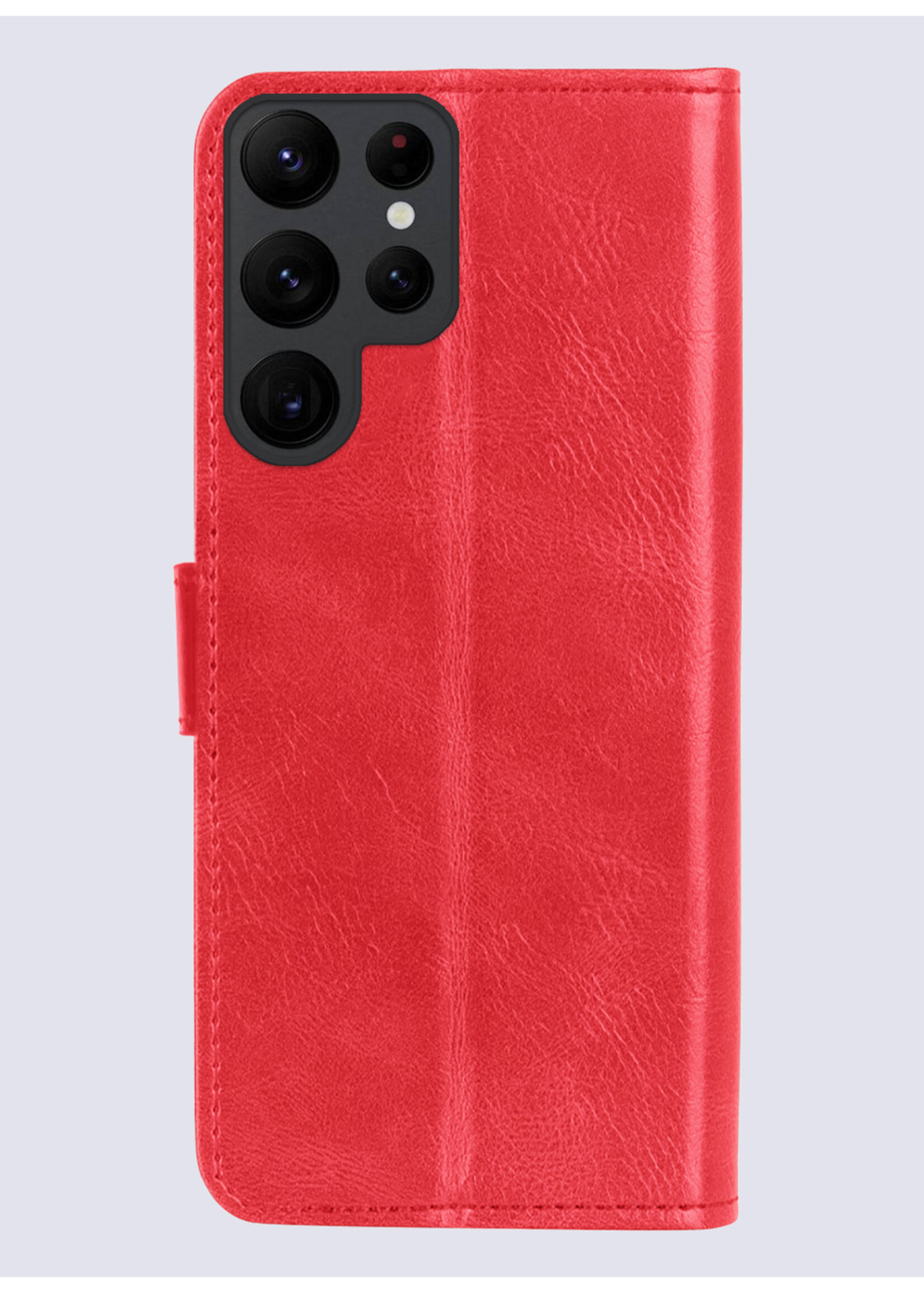 BTH Hoesje Geschikt voor Samsung S24 Ultra Hoesje Book Case Hoes Portemonnee Cover Walletcase Met 2x Screenprotector - Hoes Geschikt voor Samsung Galaxy S24 Ultra Hoes Bookcase Hoesje - Rood