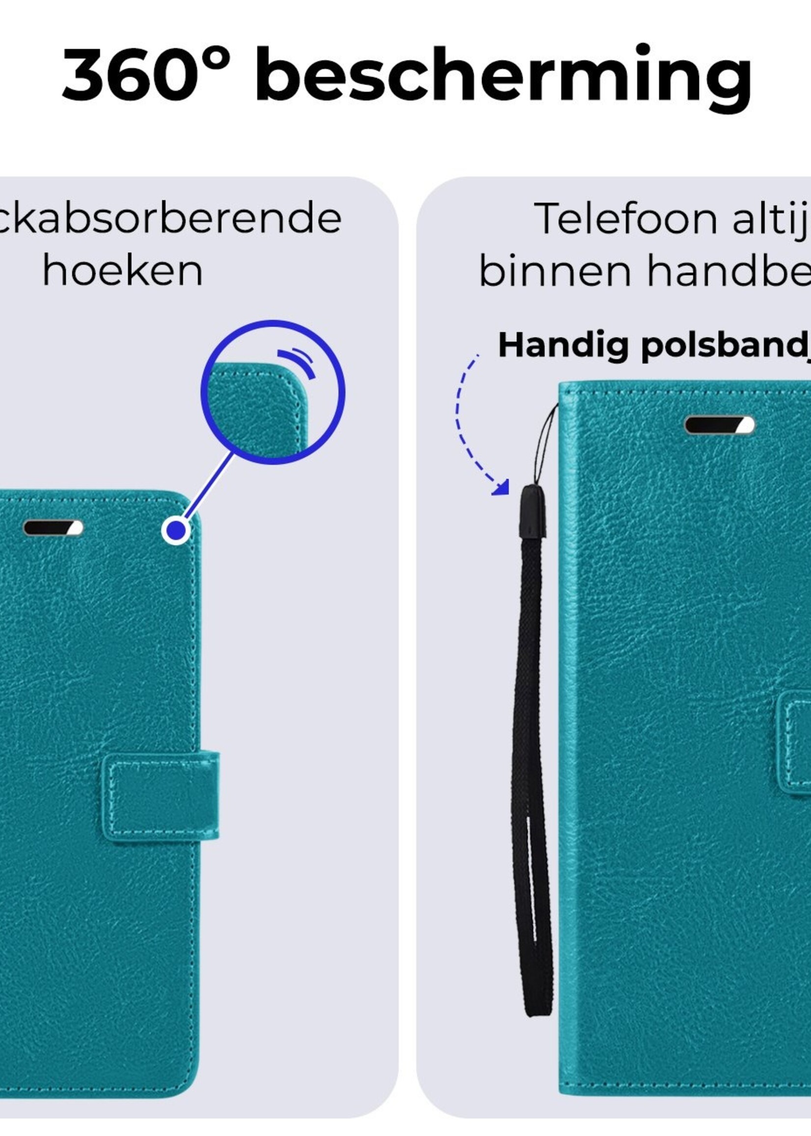 BTH Hoesje Geschikt voor Samsung S24 Ultra Hoesje Book Case Hoes Portemonnee Cover Walletcase Met 2x Screenprotector - Hoes Geschikt voor Samsung Galaxy S24 Ultra Hoes Bookcase Hoesje - Turquoise