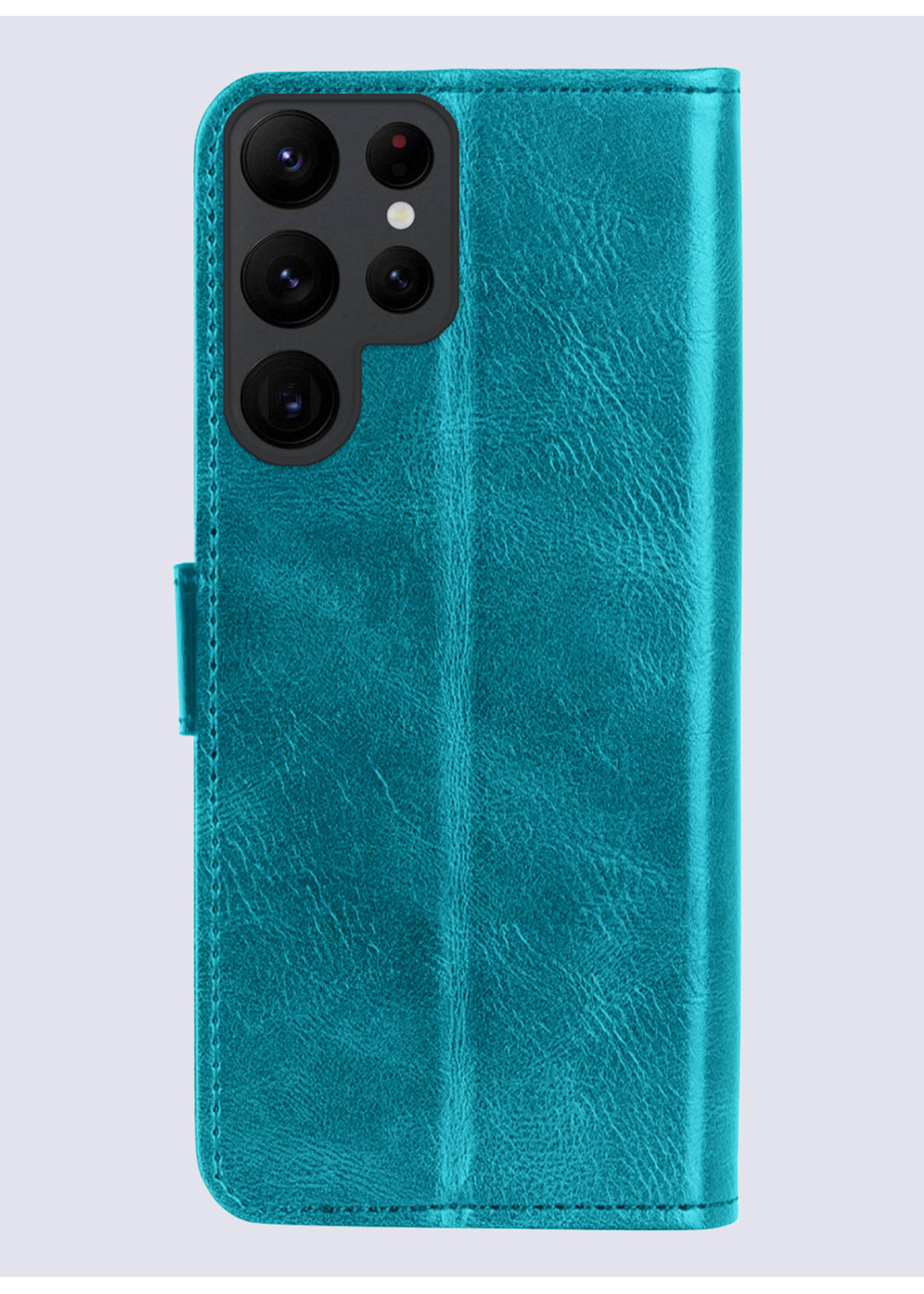 BTH Hoesje Geschikt voor Samsung S24 Ultra Hoesje Book Case Hoes Portemonnee Cover Walletcase Met 2x Screenprotector - Hoes Geschikt voor Samsung Galaxy S24 Ultra Hoes Bookcase Hoesje - Turquoise