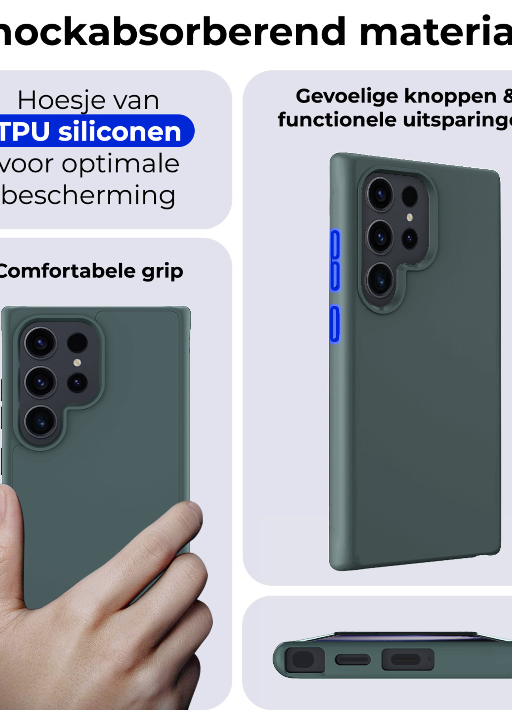 BTH Hoesje Geschikt voor Samsung S24 Ultra Hoesje Siliconen Case Hoes Met Screenprotector - Hoes Geschikt voor Samsung Galaxy S24 Ultra Hoes Cover Case - Donkergroen