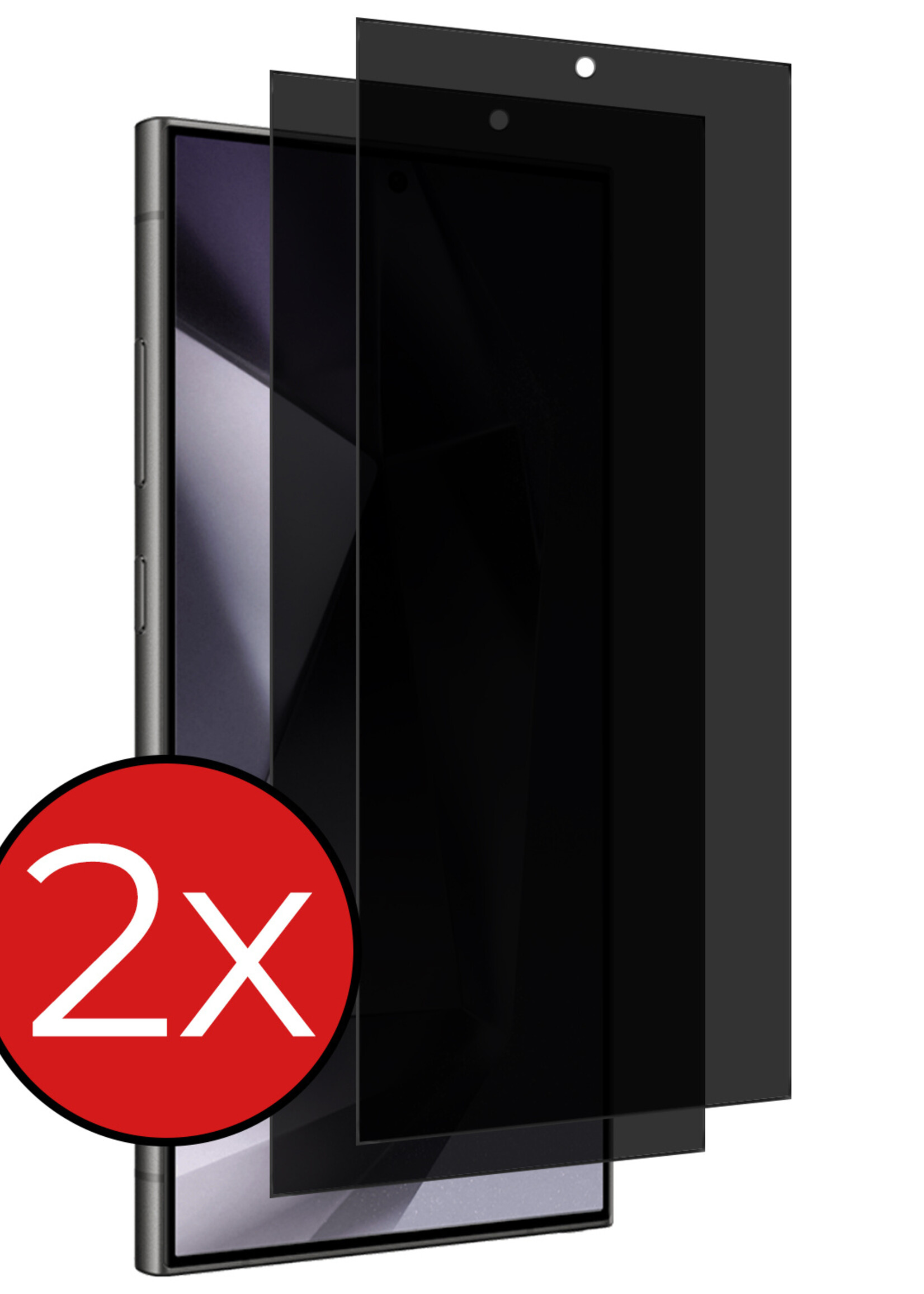 BTH Screenprotector Geschikt voor Samsung S24 Ultra Screenprotector Privacy Glas Gehard Full Cover - Screenprotector Geschikt voor Samsung Galaxy S24 Ultra Screenprotector Privacy Tempered Glass - 2 PACK