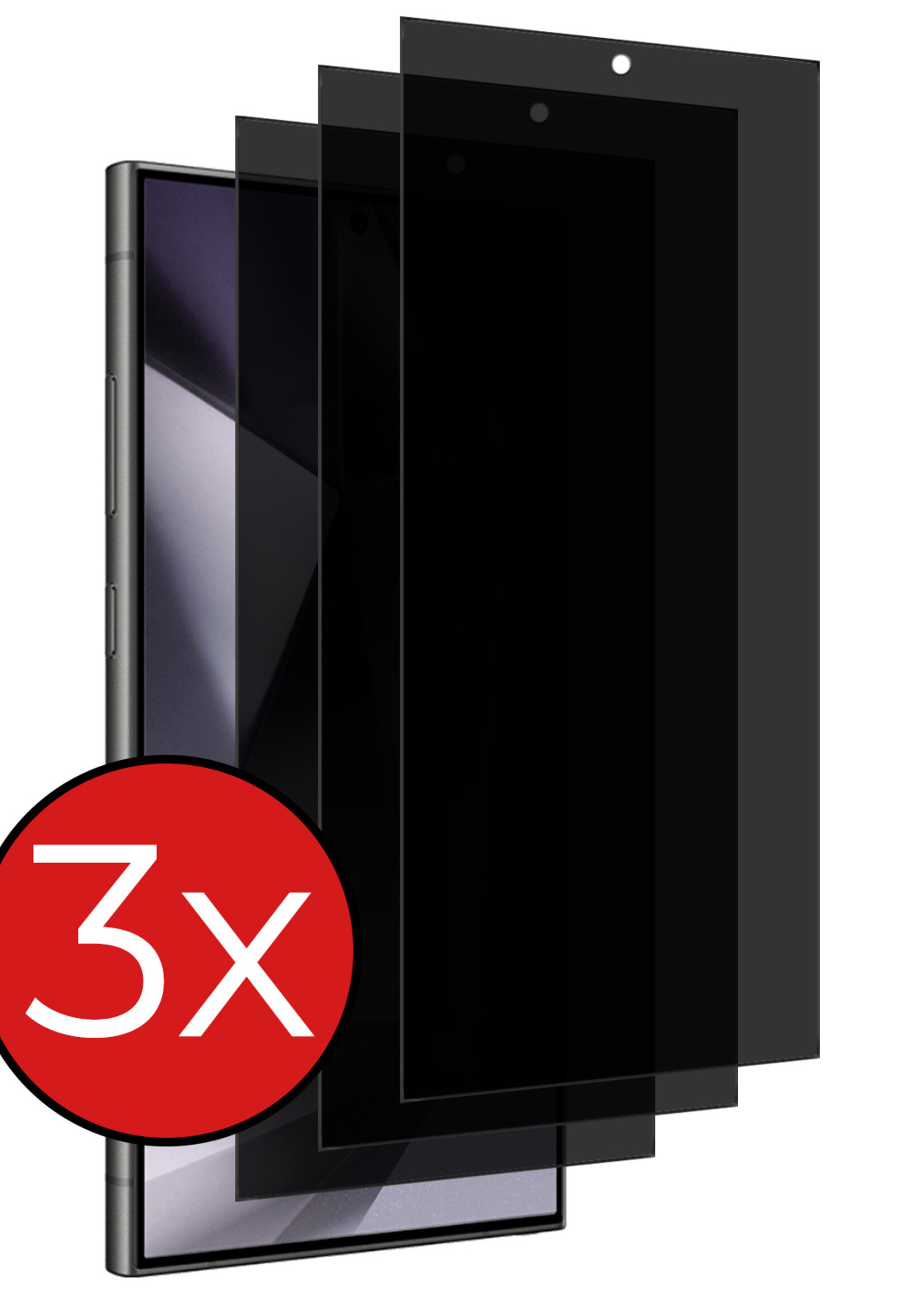 BTH Screenprotector Geschikt voor Samsung S24 Ultra Screenprotector Privacy Glas Gehard Full Cover - Screenprotector Geschikt voor Samsung Galaxy S24 Ultra Screenprotector Privacy Tempered Glass - 3 PACK