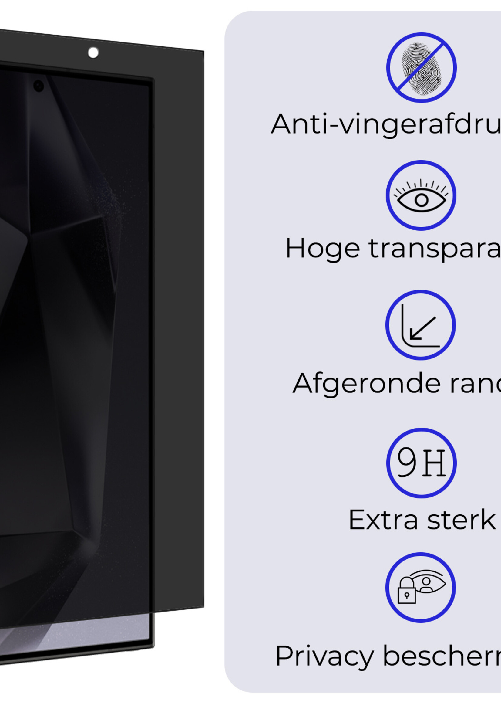 BTH Screenprotector Geschikt voor Samsung S24 Ultra Screenprotector Privacy Glas Gehard Full Cover - Screenprotector Geschikt voor Samsung Galaxy S24 Ultra Screenprotector Privacy Tempered Glass - 3 PACK