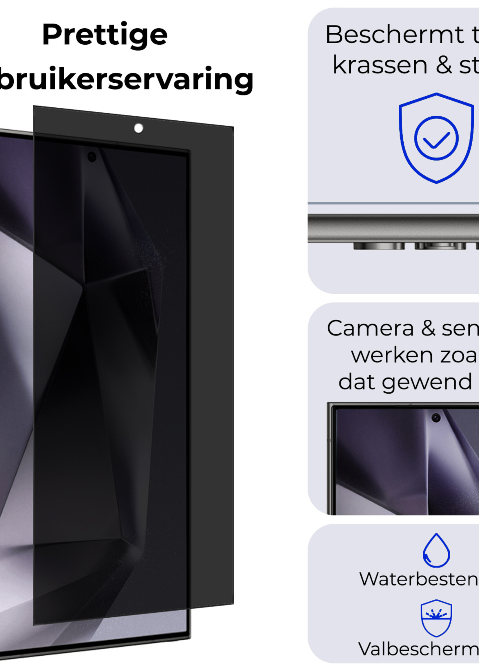 BTH Screenprotector Geschikt voor Samsung S24 Ultra Screenprotector Privacy Glas Gehard Full Cover - Screenprotector Geschikt voor Samsung Galaxy S24 Ultra Screenprotector Privacy Tempered Glass - 3 PACK