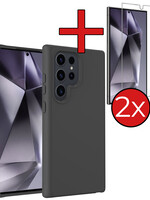 BTH BTH Samsung Galaxy S24 Ultra Hoesje Siliconen Met 2x Screenprotector - Zwart