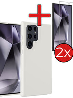 BTH BTH Samsung Galaxy S24 Ultra Hoesje Siliconen Met 2x Screenprotector - Wit