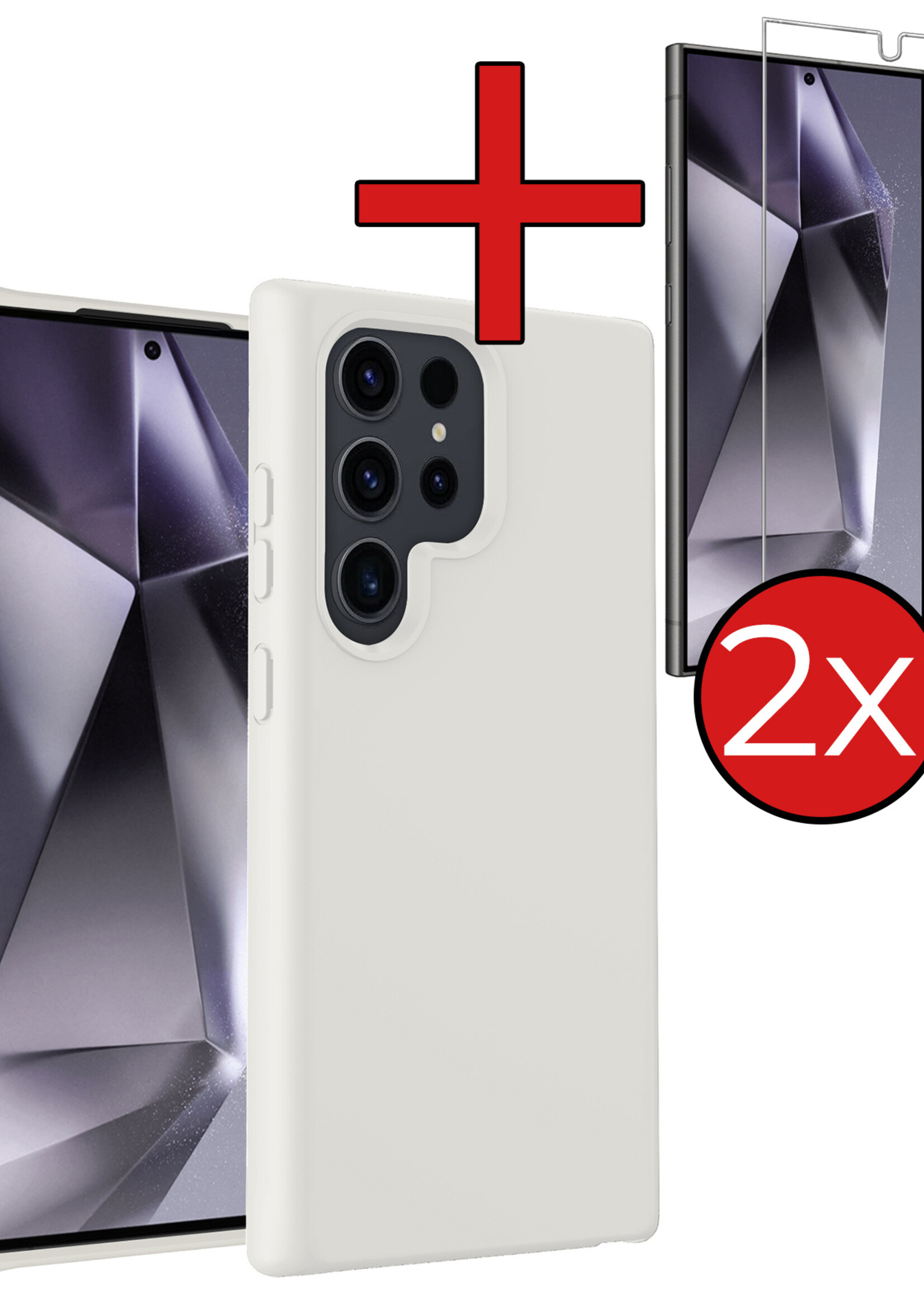BTH Hoesje Geschikt voor Samsung S24 Ultra Hoesje Siliconen Case Hoes Met 2x Screenprotector - Hoes Geschikt voor Samsung Galaxy S24 Ultra Hoes Cover Case - Wit