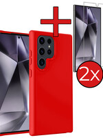 BTH BTH Samsung Galaxy S24 Ultra Hoesje Siliconen Met 2x Screenprotector - Rood
