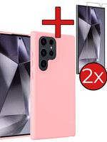 BTH BTH Samsung Galaxy S24 Ultra Hoesje Siliconen Met 2x Screenprotector - Lichtroze
