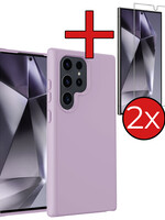 BTH BTH Samsung Galaxy S24 Ultra Hoesje Siliconen Met 2x Screenprotector - Lila